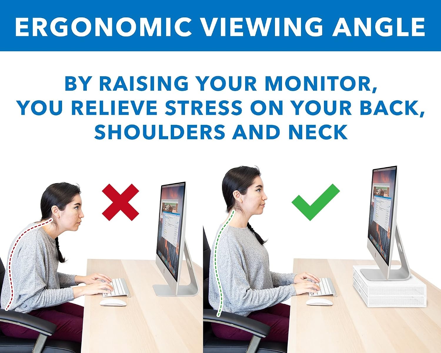 image:imageMOUNTIT Computer Monitor Stand With Drawers Metal Mesh Riser and Organizer for Laptops and Computer Screens Laptop and Printer Accessories and Office Supplies BlackWhite