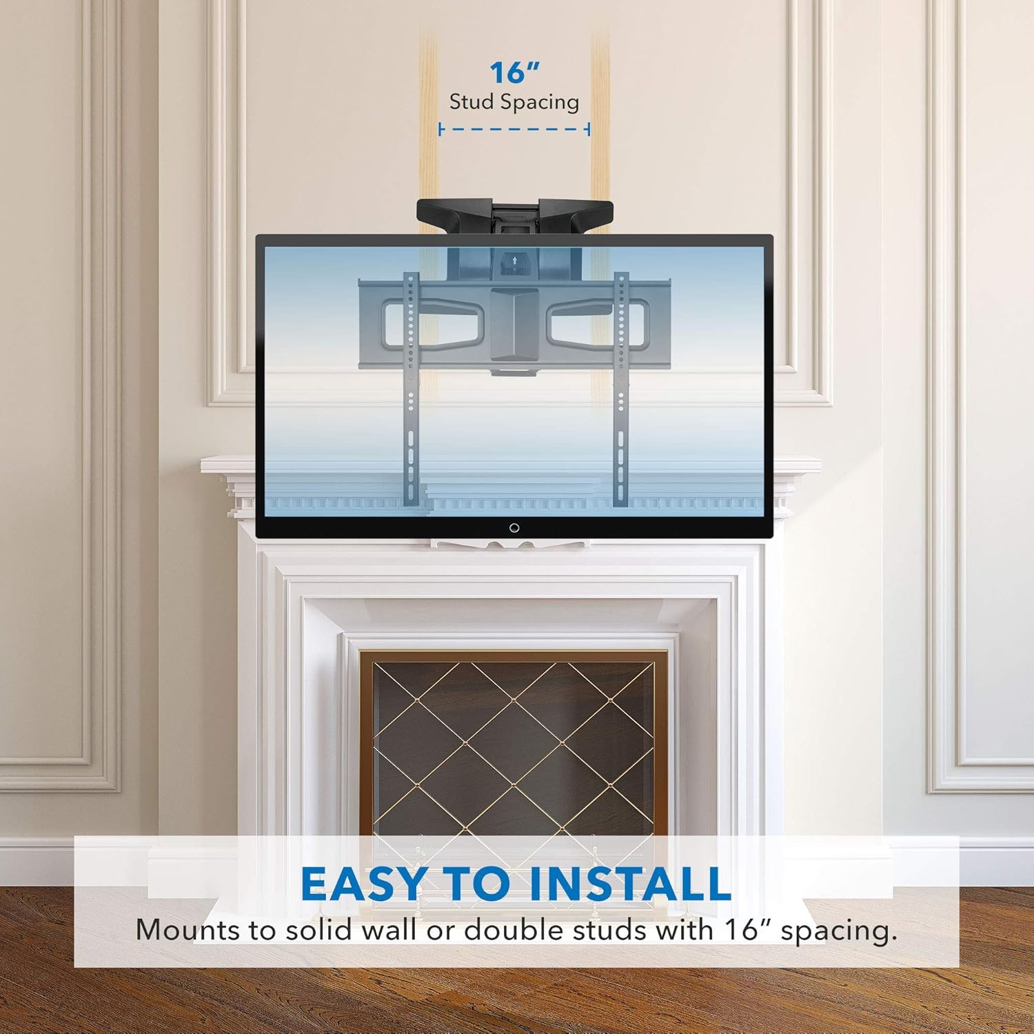 image:imageMOUNTIT Motorized Fireplace TV Wall Mount Remote Control Electric Pull Down Mantel Mounting Bracket Up to 77 Lbs Weight Capacity Height Adjustable Swivel VESA 600x400 CompatibleBlack