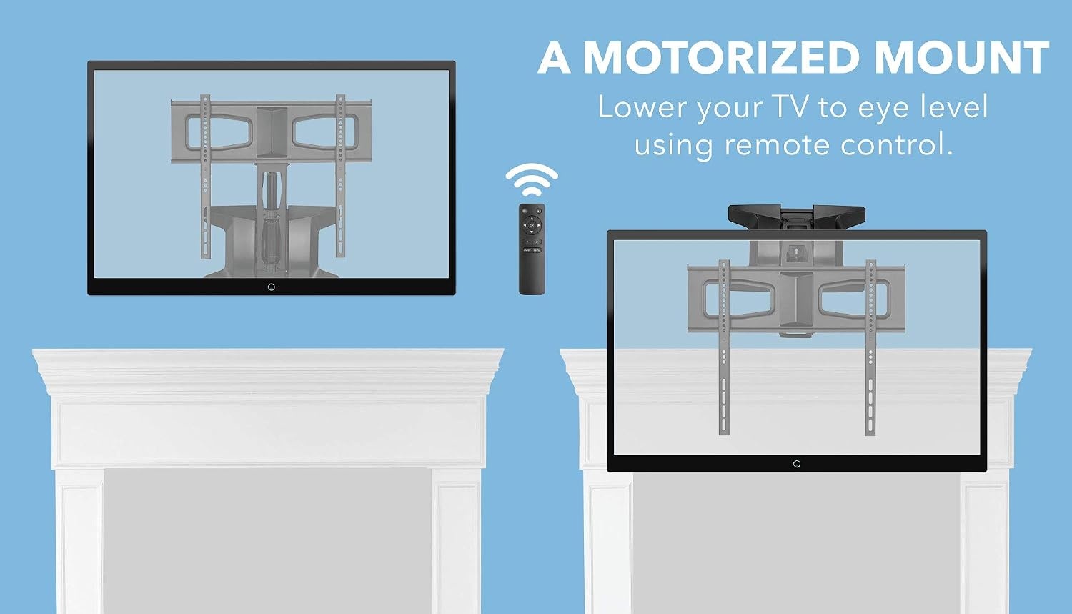 image:imageMOUNTIT Motorized Fireplace TV Wall Mount Remote Control Electric Pull Down Mantel Mounting Bracket Up to 77 Lbs Weight Capacity Height Adjustable Swivel VESA 600x400 CompatibleBlack