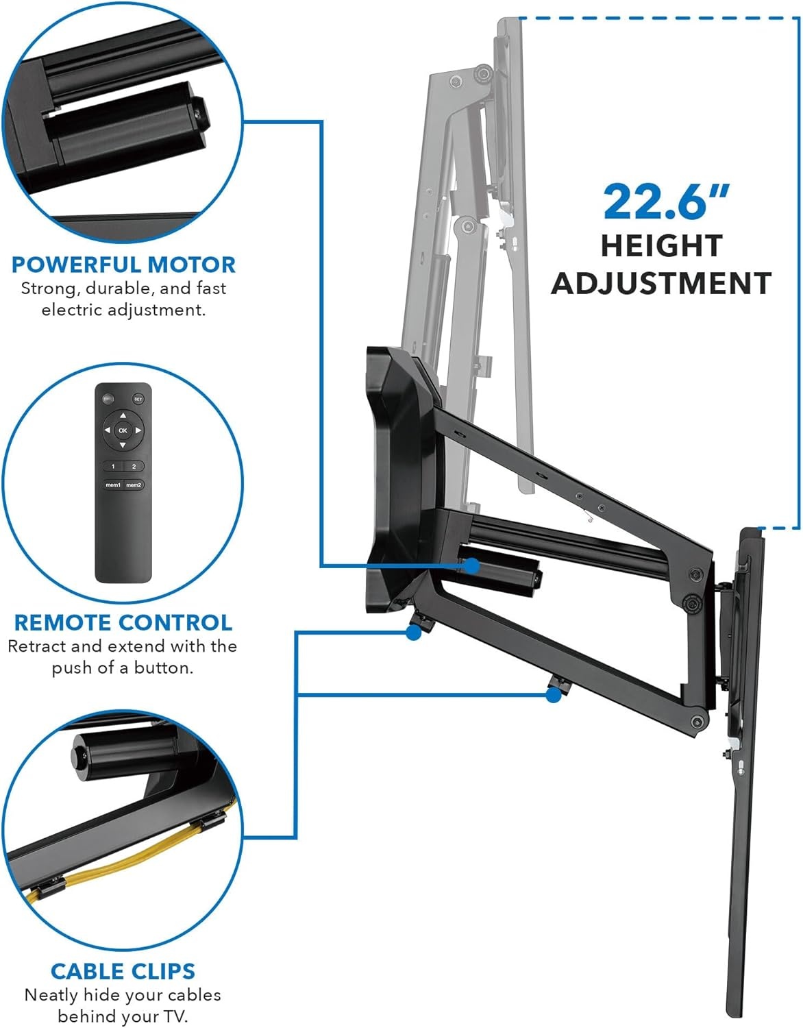 image:imageMOUNTIT Motorized Fireplace TV Wall Mount Remote Control Electric Pull Down Mantel Mounting Bracket Up to 77 Lbs Weight Capacity Height Adjustable Swivel VESA 600x400 CompatibleBlack