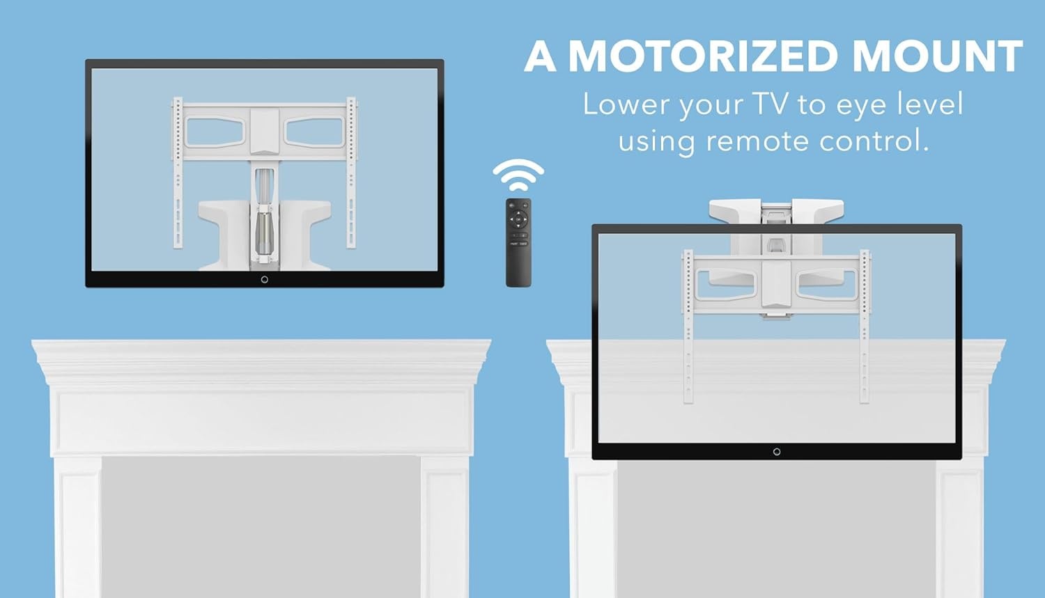 image:imageMOUNTIT Motorized Fireplace TV Wall Mount Remote Control Electric Pull Down Mantel Mounting Bracket Up to 77 Lbs Weight Capacity Height Adjustable Swivel VESA 600x400 CompatibleWhite