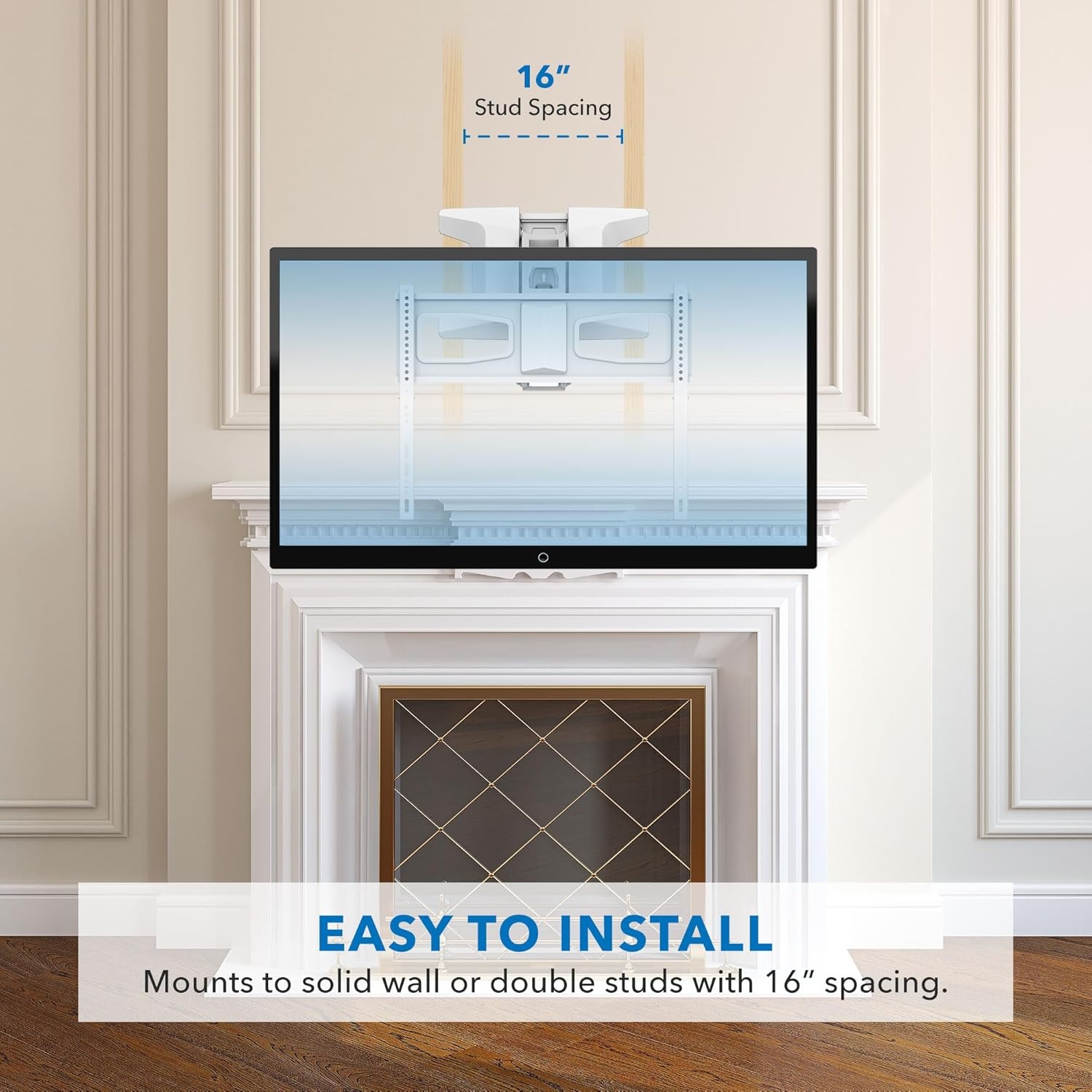 image:imageMOUNTIT Motorized Fireplace TV Wall Mount Remote Control Electric Pull Down Mantel Mounting Bracket Up to 77 Lbs Weight Capacity Height Adjustable Swivel VESA 600x400 CompatibleWhite