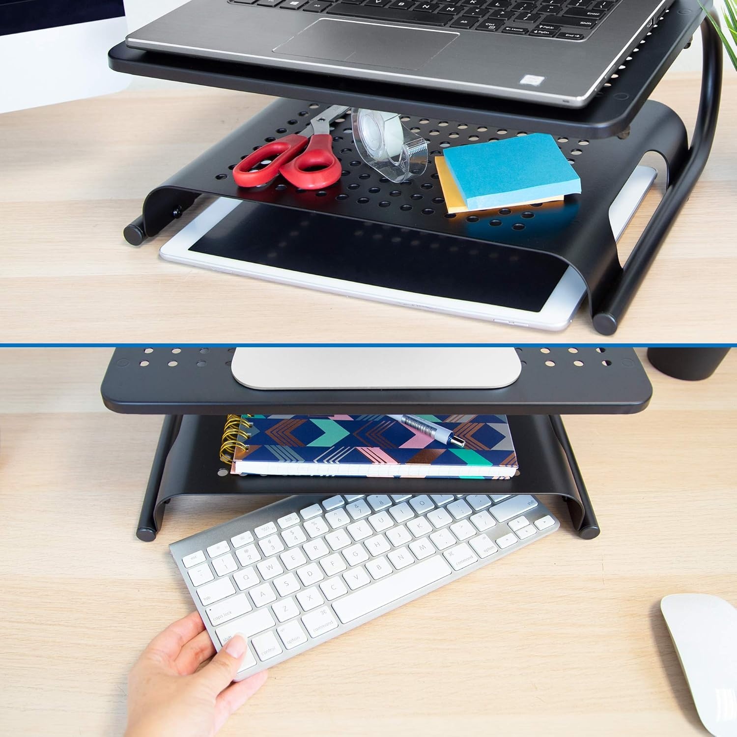 image:imageMountIt 2 Tier Desk Organizer Riser Computer Monitor Stand with Keyboard Storage Shelf for Desktops Laptops Printers Home Office Space Saver 2 Shelves