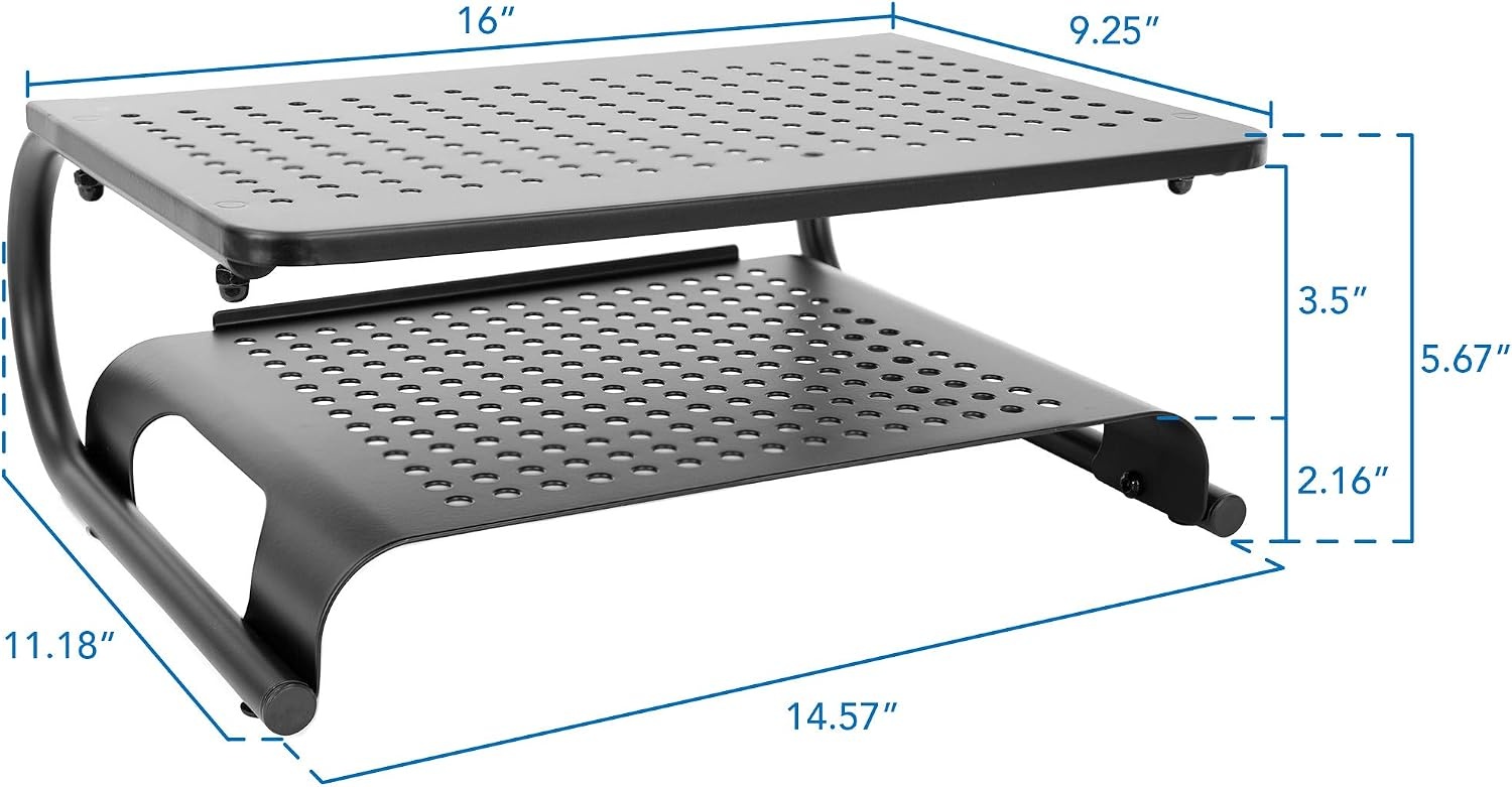 image:imageMountIt 2 Tier Desk Organizer Riser Computer Monitor Stand with Keyboard Storage Shelf for Desktops Laptops Printers Home Office Space Saver 2 Shelves