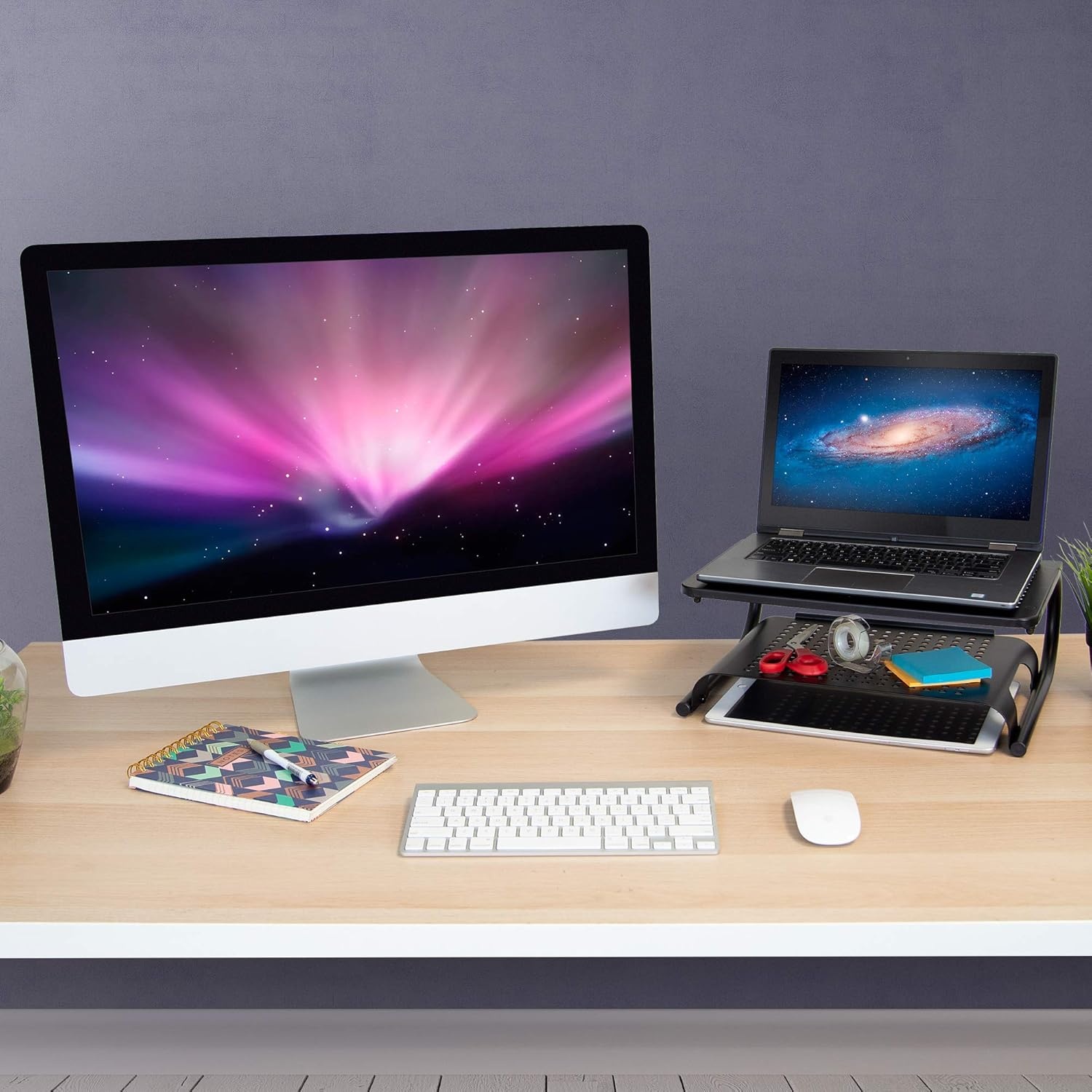 image:imageMountIt 2 Tier Desk Organizer Riser Computer Monitor Stand with Keyboard Storage Shelf for Desktops Laptops Printers Home Office Space Saver 2 Shelves