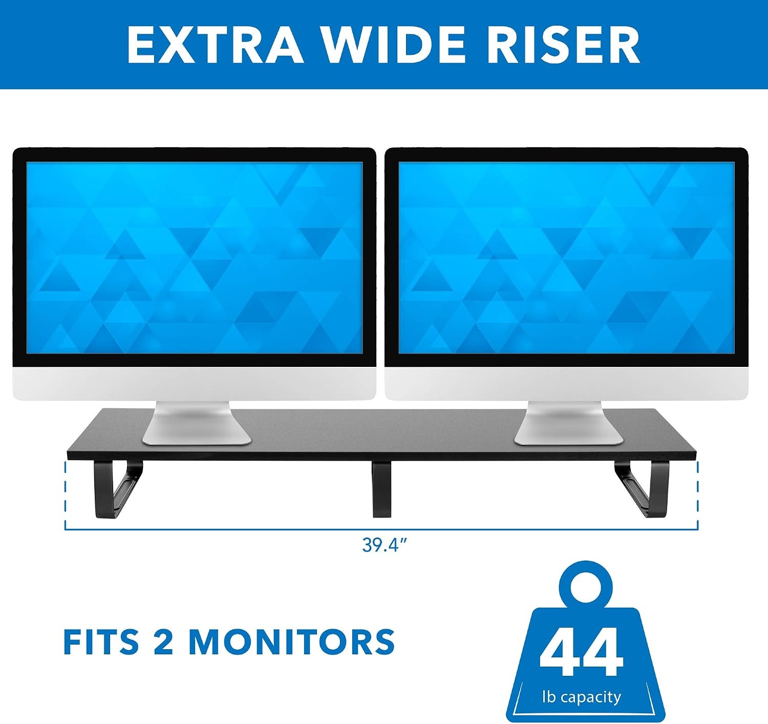 image:imageMountIt 39 Extra Long Dual Monitor Stand Riser Ergonomic Desk Organizer for 2 Monitors Laptop TV or Printer HeavyDuty Steel amp Wood Desktop Shelf with Storage Supports 44 Lbs Black