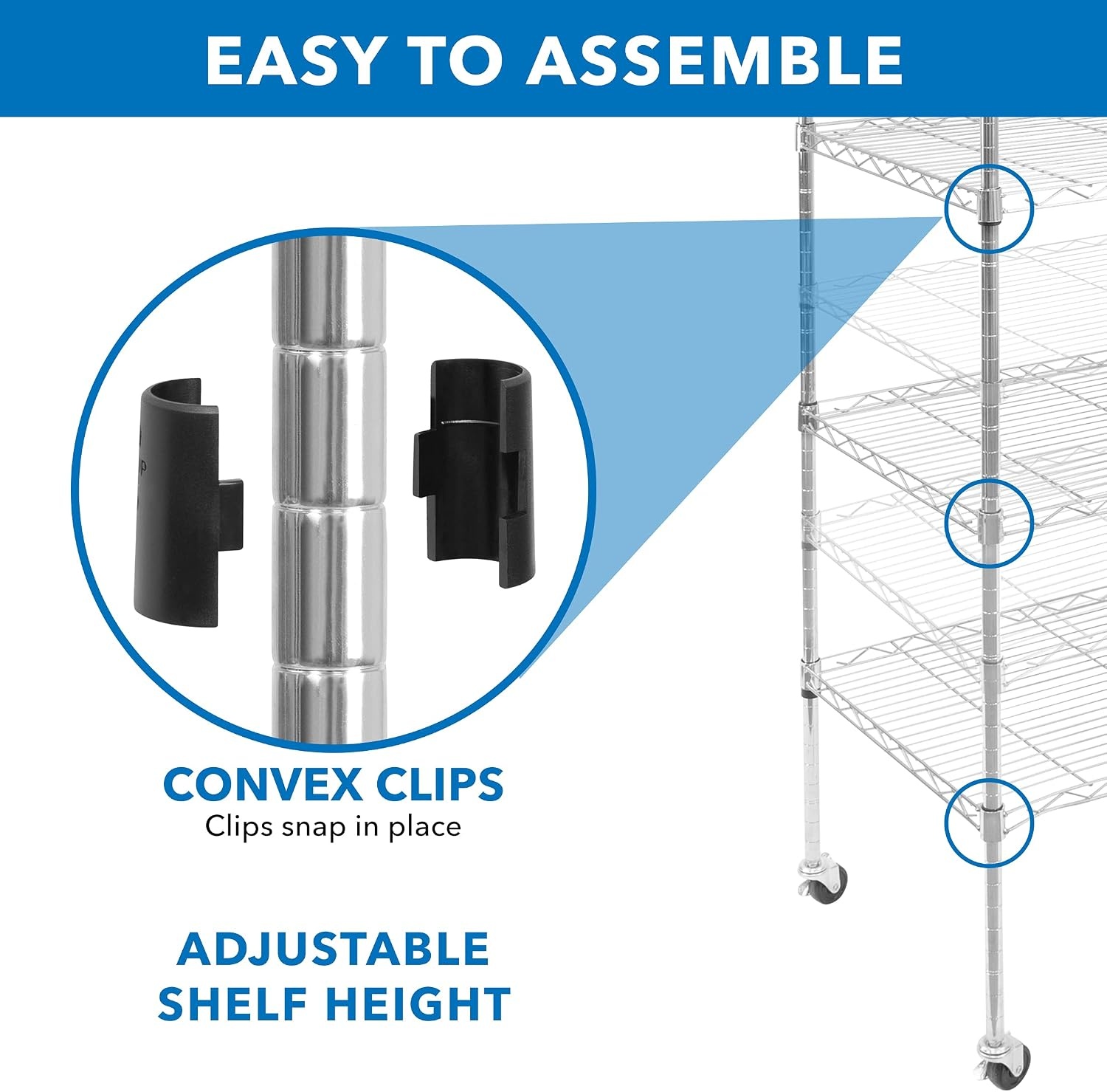 image:imageMountIt 5 Tier Chrome Wire Shelving on Wheels Versatile Adjustable Shelf Height Metal Storage Organizer for Kitchen Garage Laundry No Tools Required 7425 H x 2375 W x 1775 D