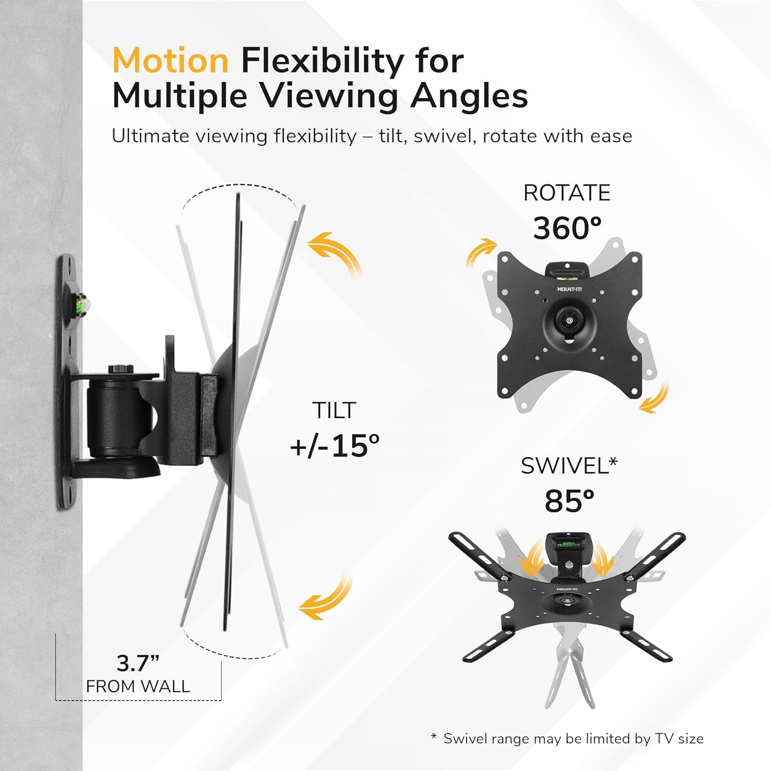 image:imageMountIt AntiTheft Locking TV Wall Mount 2355 Inch Swivel Tilt Removable VESA Plate Single Stud IndoorOutdoor RV Use VESA 75x75400x400 44 Lb