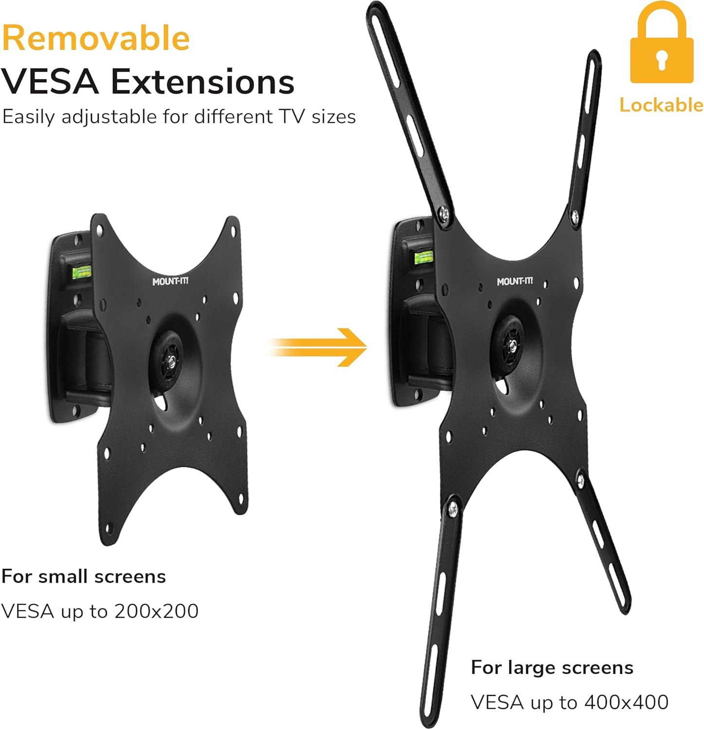 image:imageMountIt AntiTheft Locking TV Wall Mount 2355 Inch Swivel Tilt Removable VESA Plate Single Stud IndoorOutdoor RV Use VESA 75x75400x400 44 Lb