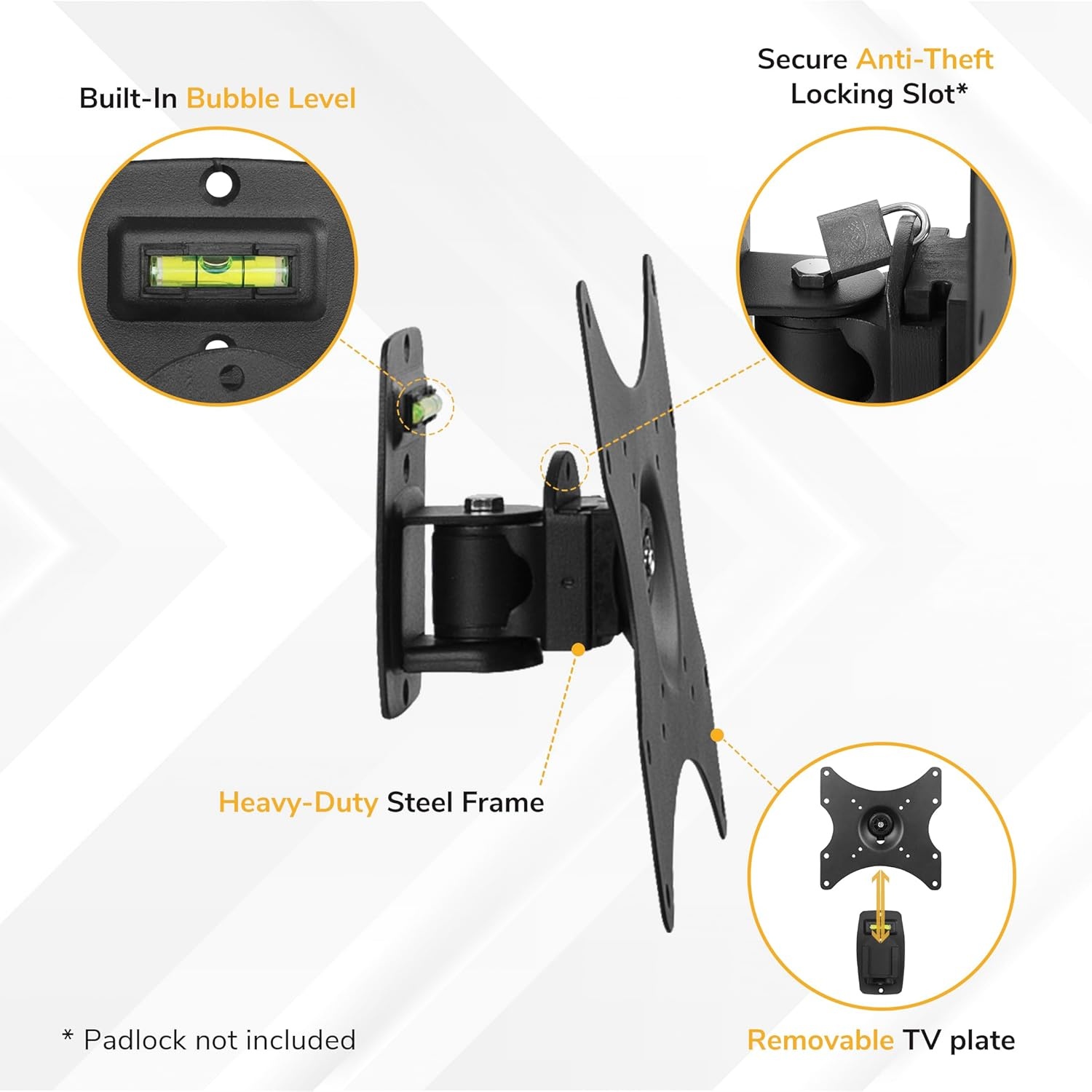 image:imageMountIt AntiTheft Locking TV Wall Mount 2355 Inch Swivel Tilt Removable VESA Plate Single Stud IndoorOutdoor RV Use VESA 75x75400x400 44 Lb