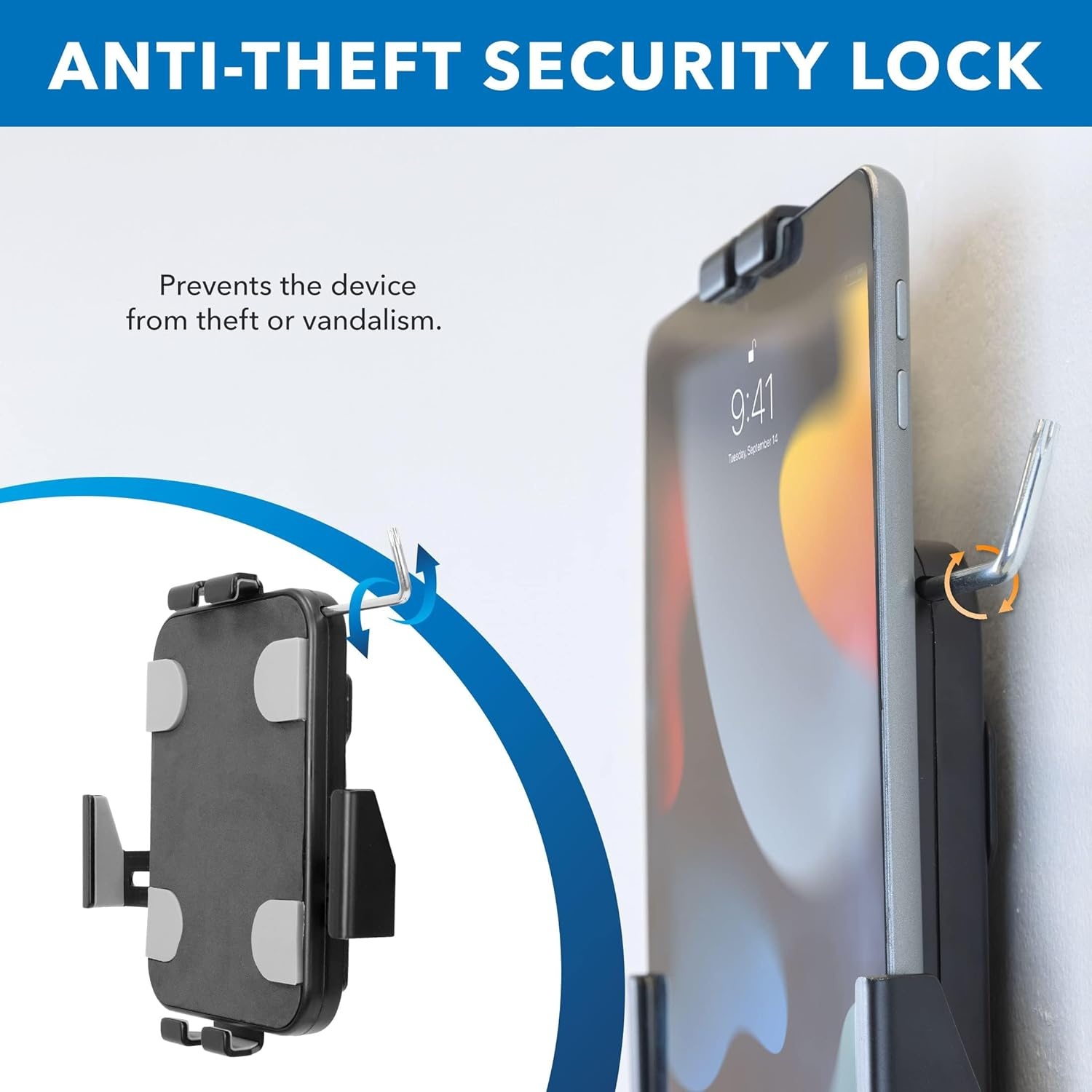 image:imageMountIt AntiTheft Tablet Wall Mount Lockable Adjustable Clamps for Tablets 7911 Inches Full Motion Tilt Swivel Rotation VESA 75x75 Perfect for Retail Office Hotels Black