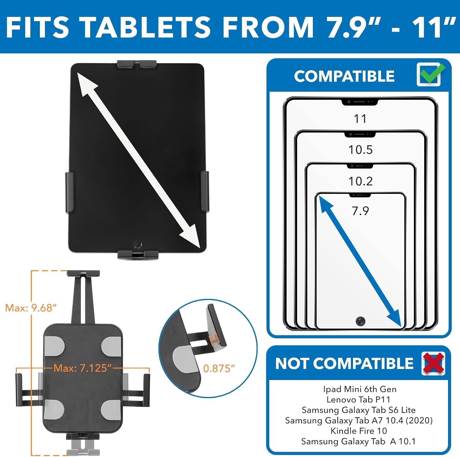 image:imageMountIt AntiTheft Tablet Wall Mount Lockable Adjustable Clamps for Tablets 7911 Inches Full Motion Tilt Swivel Rotation VESA 75x75 Perfect for Retail Office Hotels Black