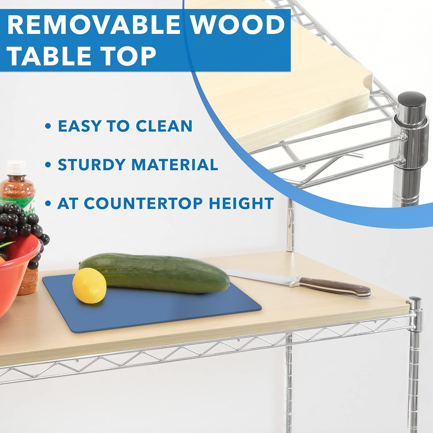 image:imageMountIt Bakers Rack with Solid Wood Tabletop Durable Metal Kitchen Organizer Adjustable Shelves Hooks Microwave amp Oven Stand Ideal for Cookware amp Appliances 14 D x 35 W x 62 H