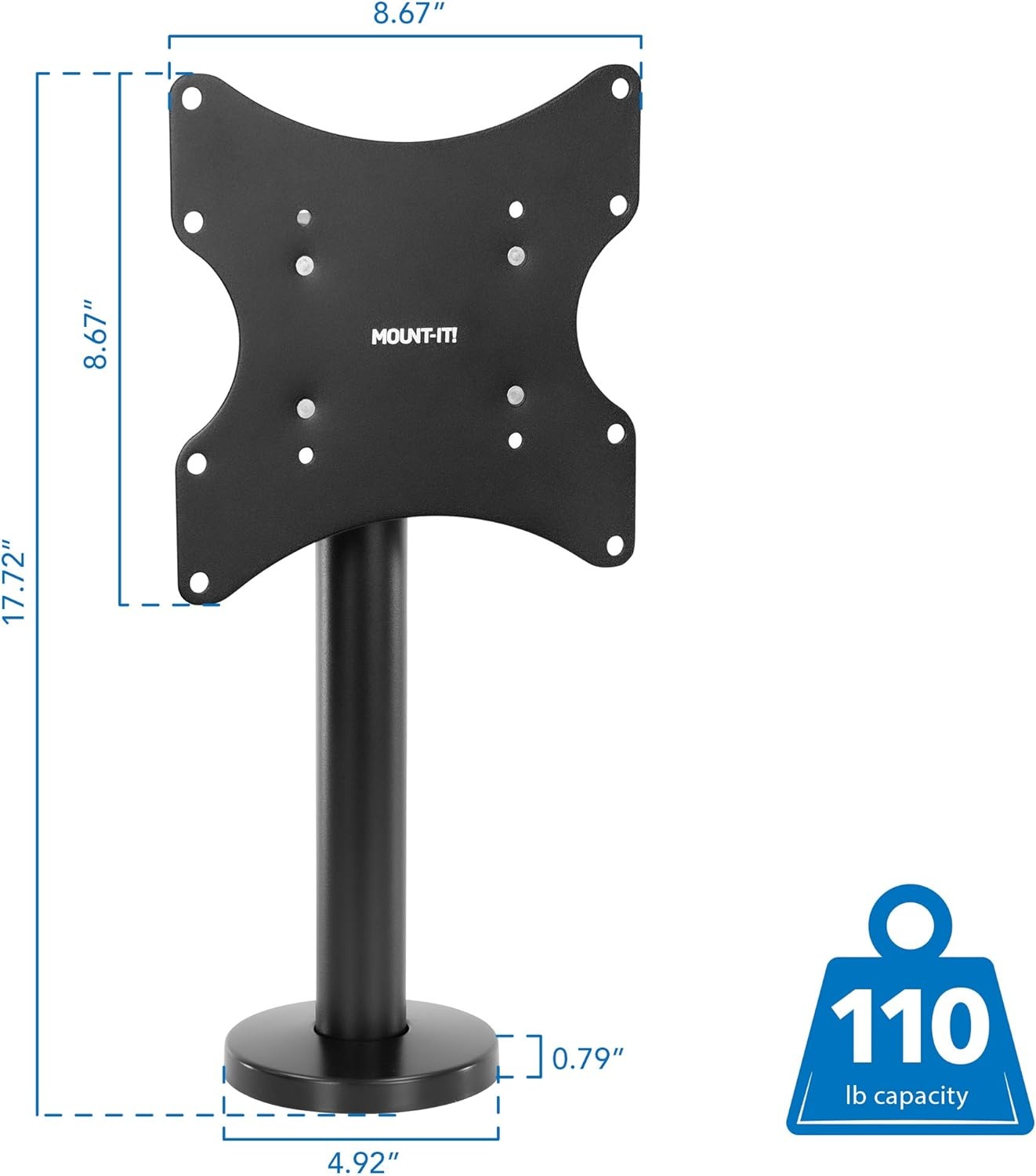 image:imageMountIt Bolt Down TV Stand AntiTip Swivel Tabletop TV Mount for 2343 Screens up to 110 lbs VESA 100x100 to 200x200 LowProfile Desktop TV Base for Desk or Bedroom Steel Black