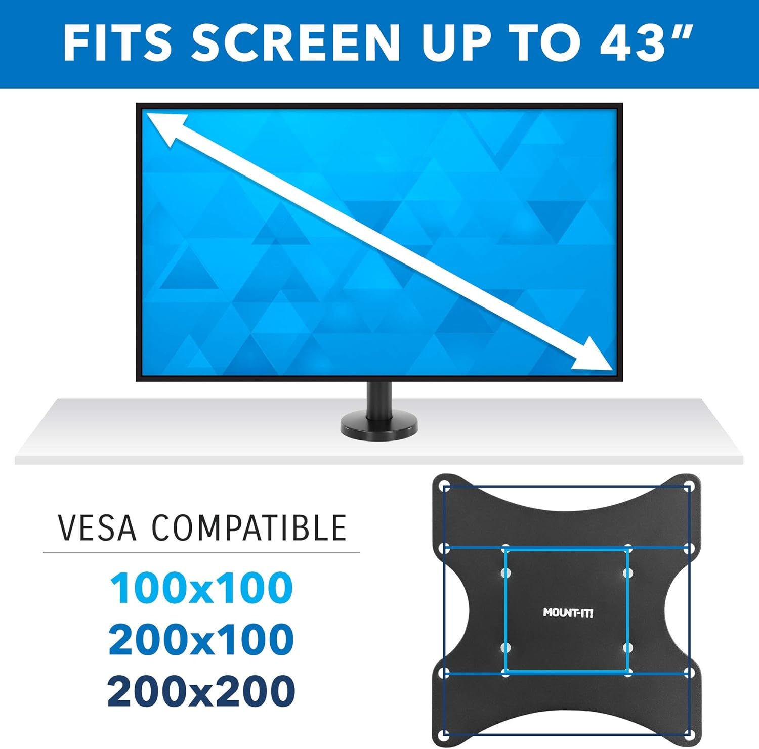 image:imageMountIt Bolt Down TV Stand AntiTip Swivel Tabletop TV Mount for 2343 Screens up to 110 lbs VESA 100x100 to 200x200 LowProfile Desktop TV Base for Desk or Bedroom Steel Black