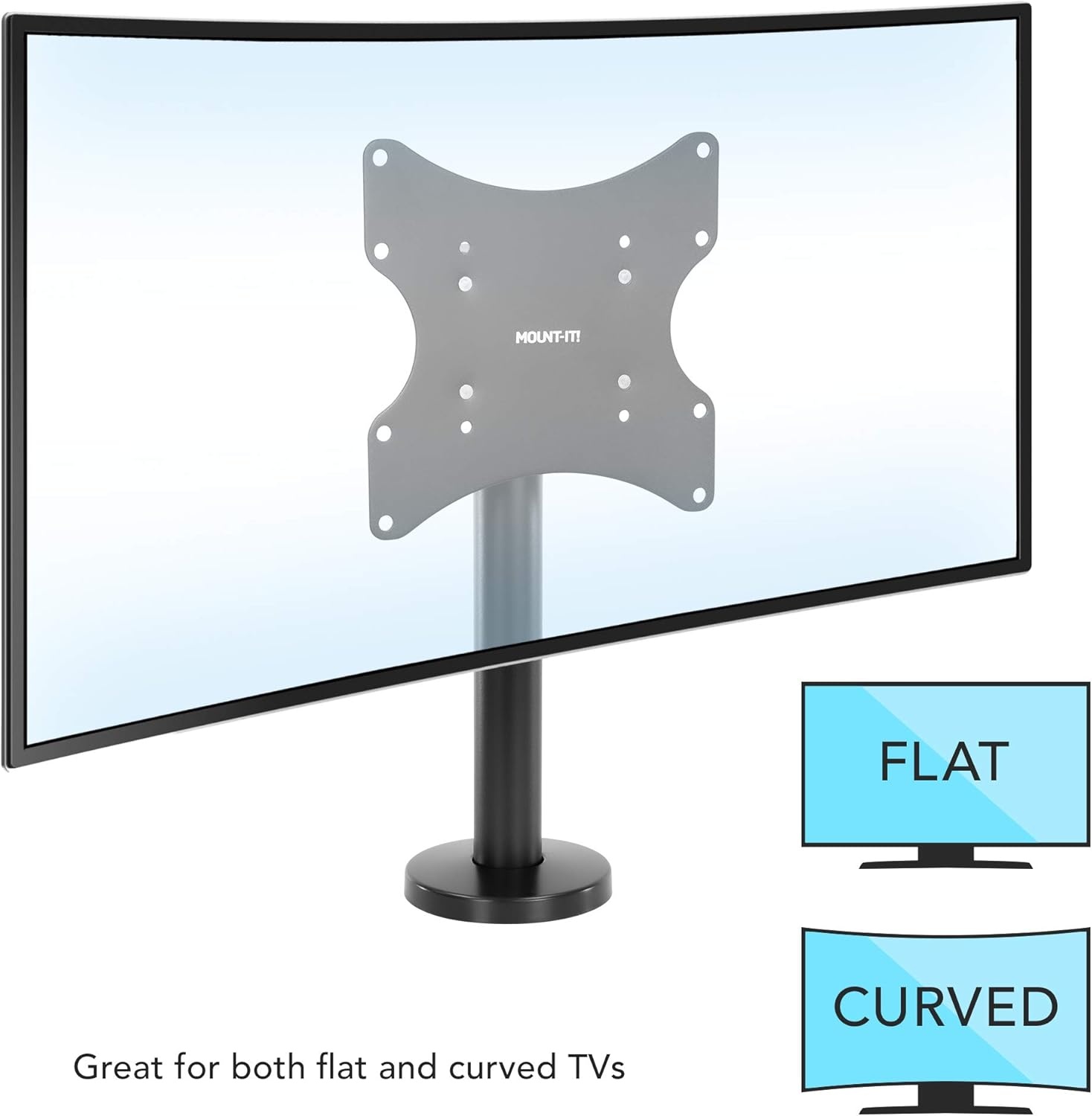 image:imageMountIt Bolt Down TV Stand AntiTip Swivel Tabletop TV Mount for 2343 Screens up to 110 lbs VESA 100x100 to 200x200 LowProfile Desktop TV Base for Desk or Bedroom Steel Black