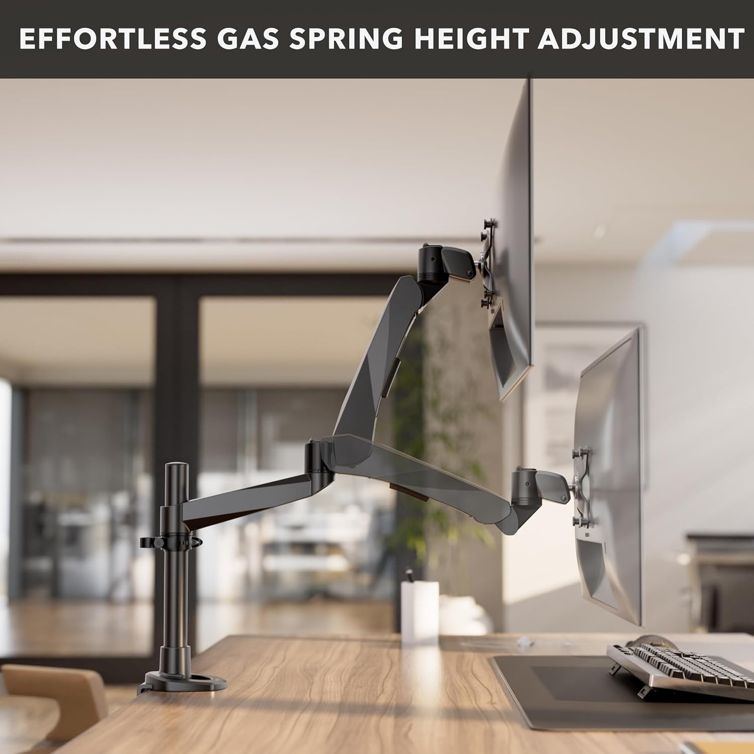 image:imageMountIt CLiX Series Single Monitor Desk Mount Gas Spring Arm TAACompliant Computer Monitor Mount 1332 up to 198 lbs VESA 75 100 Full Motion Premium Aluminum Clamp Grommet Black