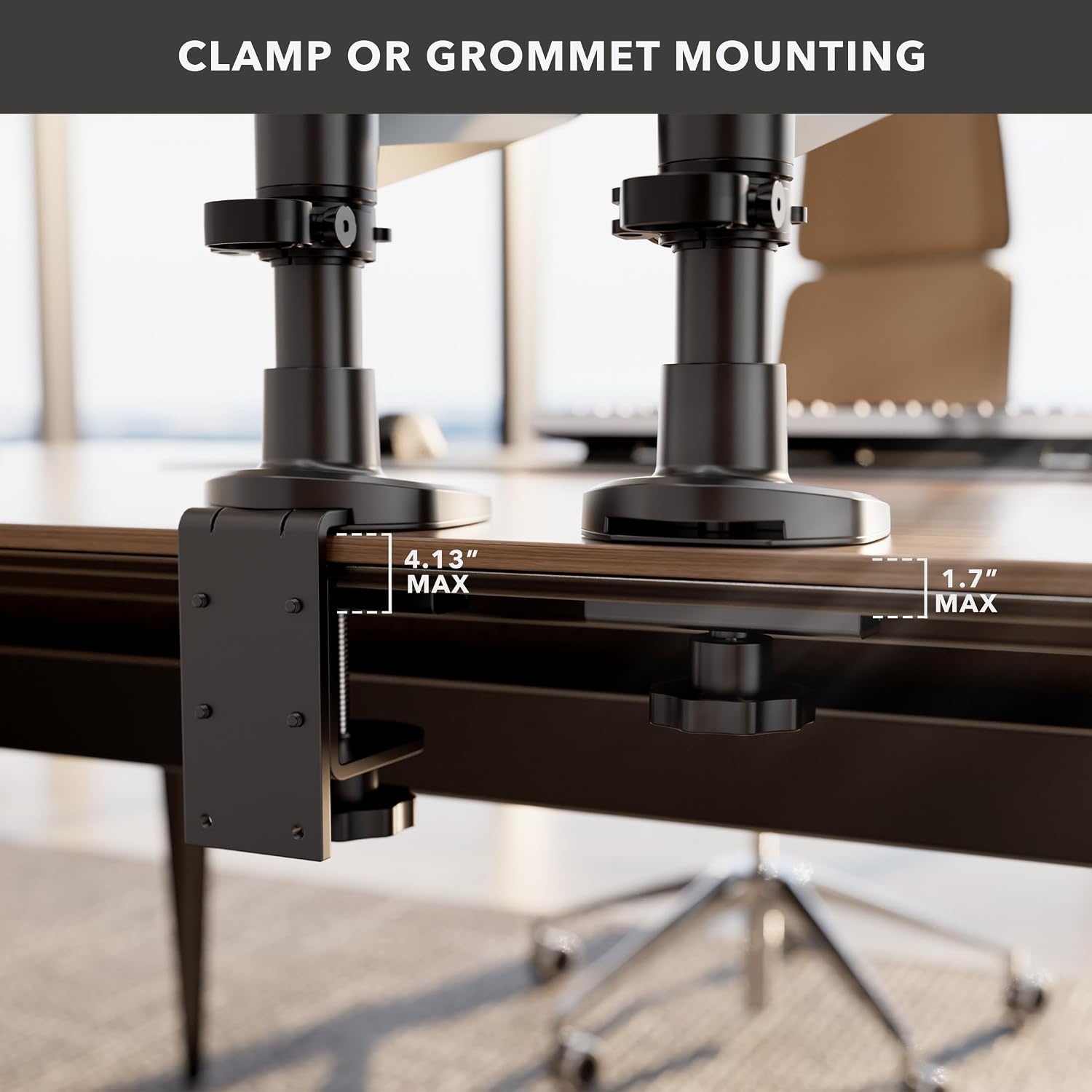 image:imageMountIt CLiX Series Single Monitor Desk Mount Gas Spring Arm TAACompliant Computer Monitor Mount 1332 up to 198 lbs VESA 75 100 Full Motion Premium Aluminum Clamp Grommet Black
