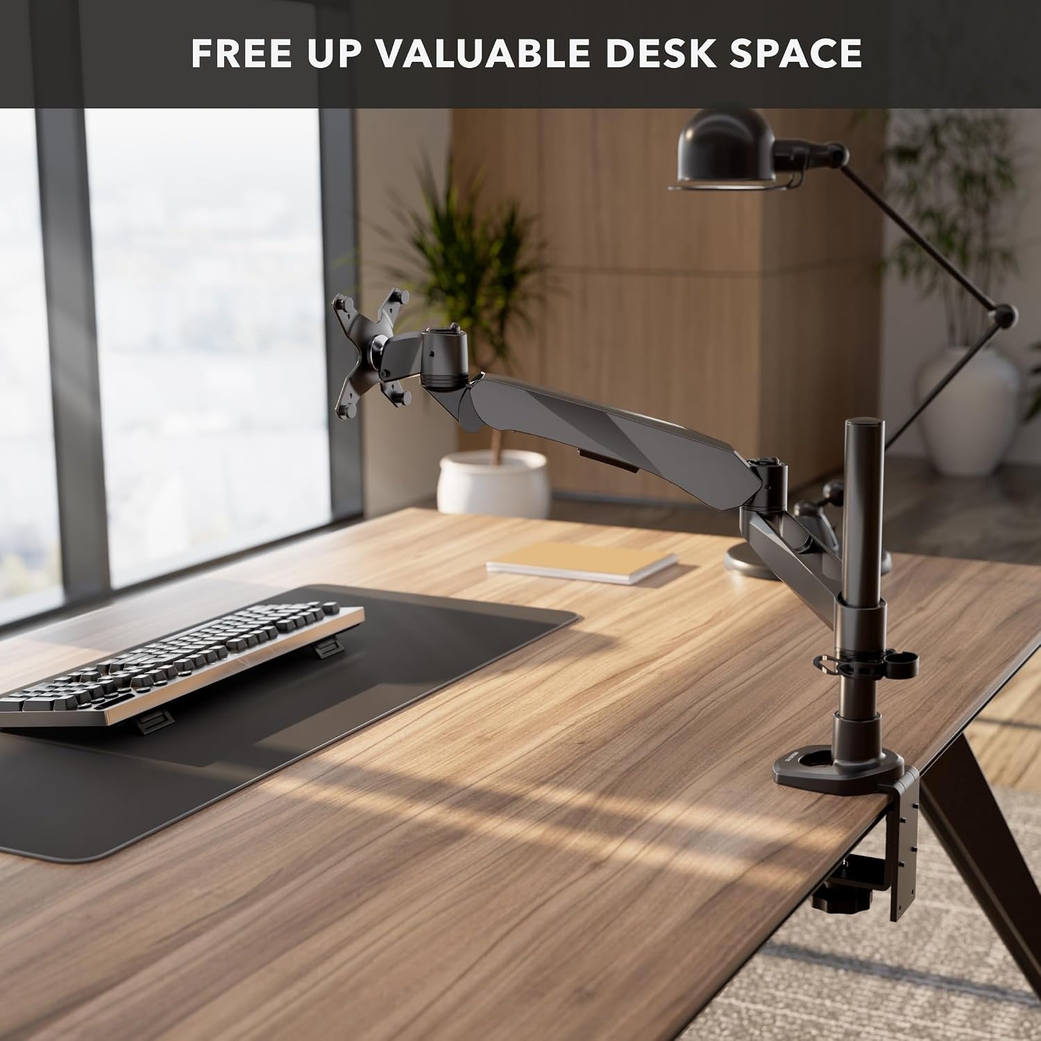 image:imageMountIt CLiX Series Single Monitor Desk Mount Gas Spring Arm TAACompliant Computer Monitor Mount 1332 up to 198 lbs VESA 75 100 Full Motion Premium Aluminum Clamp Grommet Black