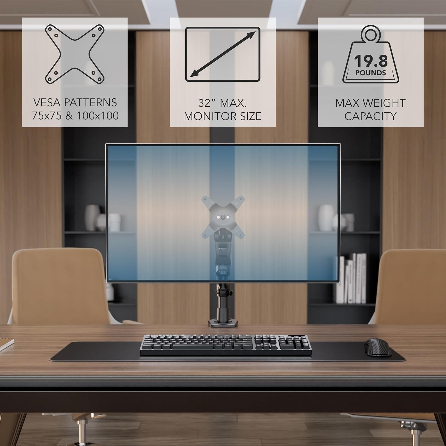 image:imageMountIt CLiX Series Single Monitor Desk Mount Gas Spring Arm TAACompliant Computer Monitor Mount 1332 up to 198 lbs VESA 75 100 Full Motion Premium Aluminum Clamp Grommet Black