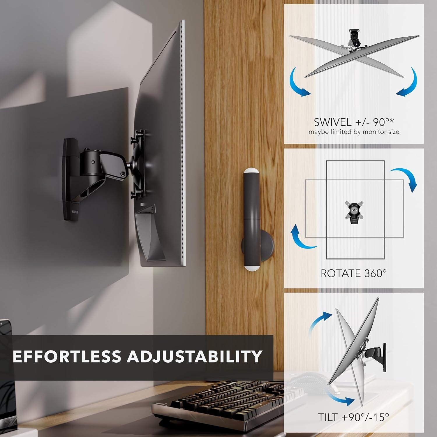 image:imageMountIt CLiX Series Single Monitor Wall Mount Compact Articulating Arm TAACompliant Fits 1334 Screens up to 30 lbs VESA 75 100 Aluminum SpaceSaving LowProfile Design QuickConnect Black