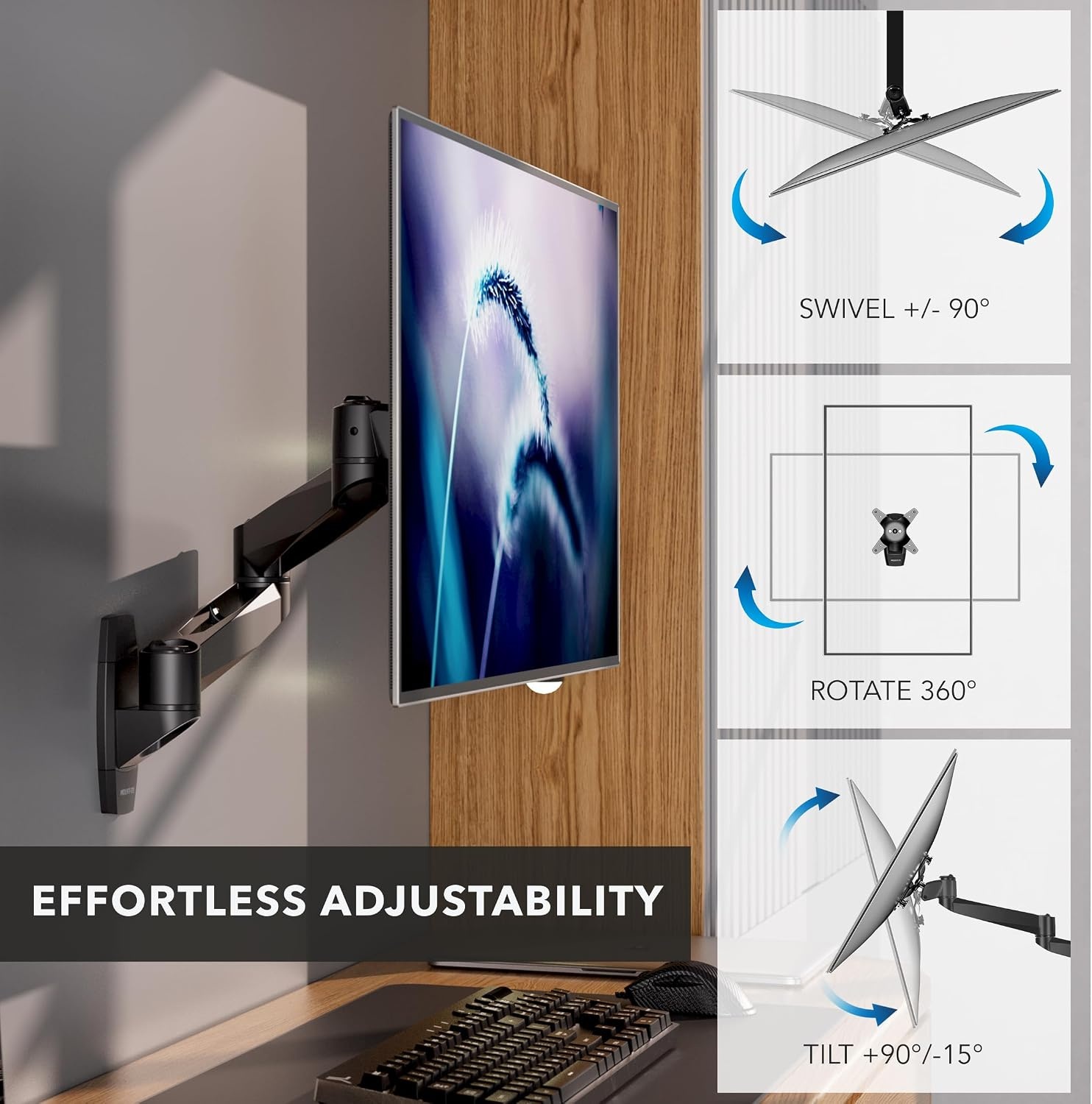 image:imageMountIt CLiX Series Single Monitor Wall Mount Full Motion Articulating Arm TAACompliant Fits 1334 Screens up to 30 lbs VESA 75 amp 100 Premium Aluminum Precision Control SpaceSaving Black
