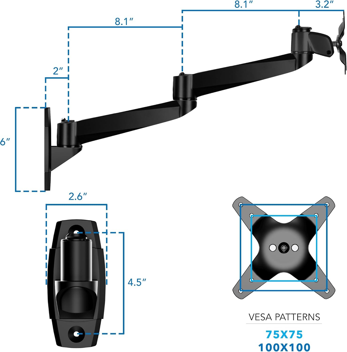 image:imageMountIt CLiX Series Single Monitor Wall Mount Full Motion Articulating Arm TAACompliant Fits 1334 Screens up to 30 lbs VESA 75 amp 100 Premium Aluminum Precision Control SpaceSaving Black
