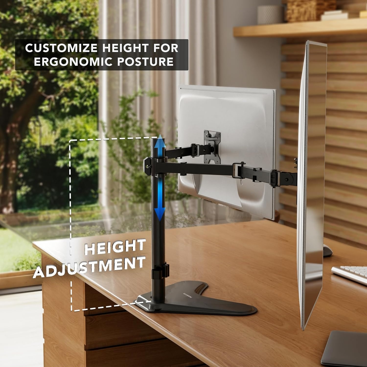 image:imageMountIt Dual Monitor Stand Premium Adjustable Desk Mount for Two 1332 Inch Screens up to 17 lbs Each Full Motion Swivel Tilt Rotate Height Adjustable Arms VESA 75x75 100x100 Steel Base