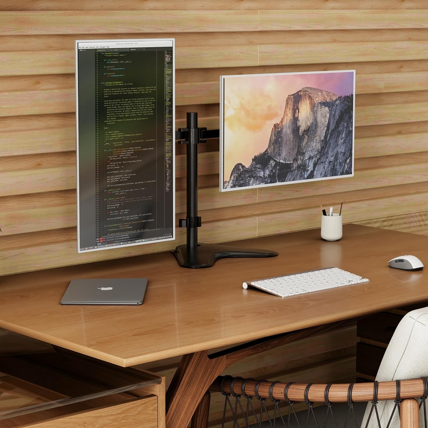 image:imageMountIt Dual Monitor Stand Premium Adjustable Desk Mount for Two 1332 Inch Screens up to 17 lbs Each Full Motion Swivel Tilt Rotate Height Adjustable Arms VESA 75x75 100x100 Steel Base