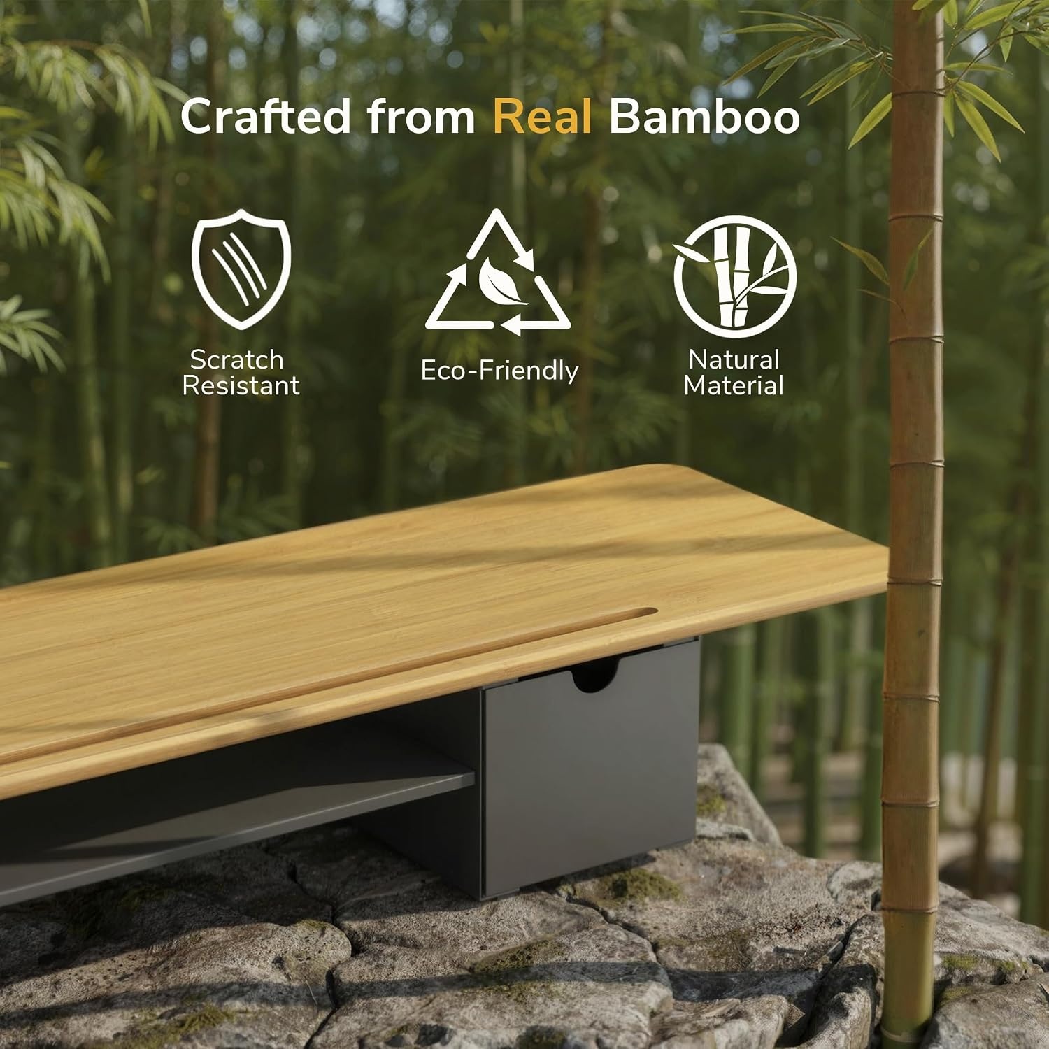 image:imageMountIt Extra Wide 39 Real Solid Bamboo Dual Monitor Stand Riser 2 Metal Drawers Shelf 66 lbs BuiltIn Device Slot Home Office Desk Organizer