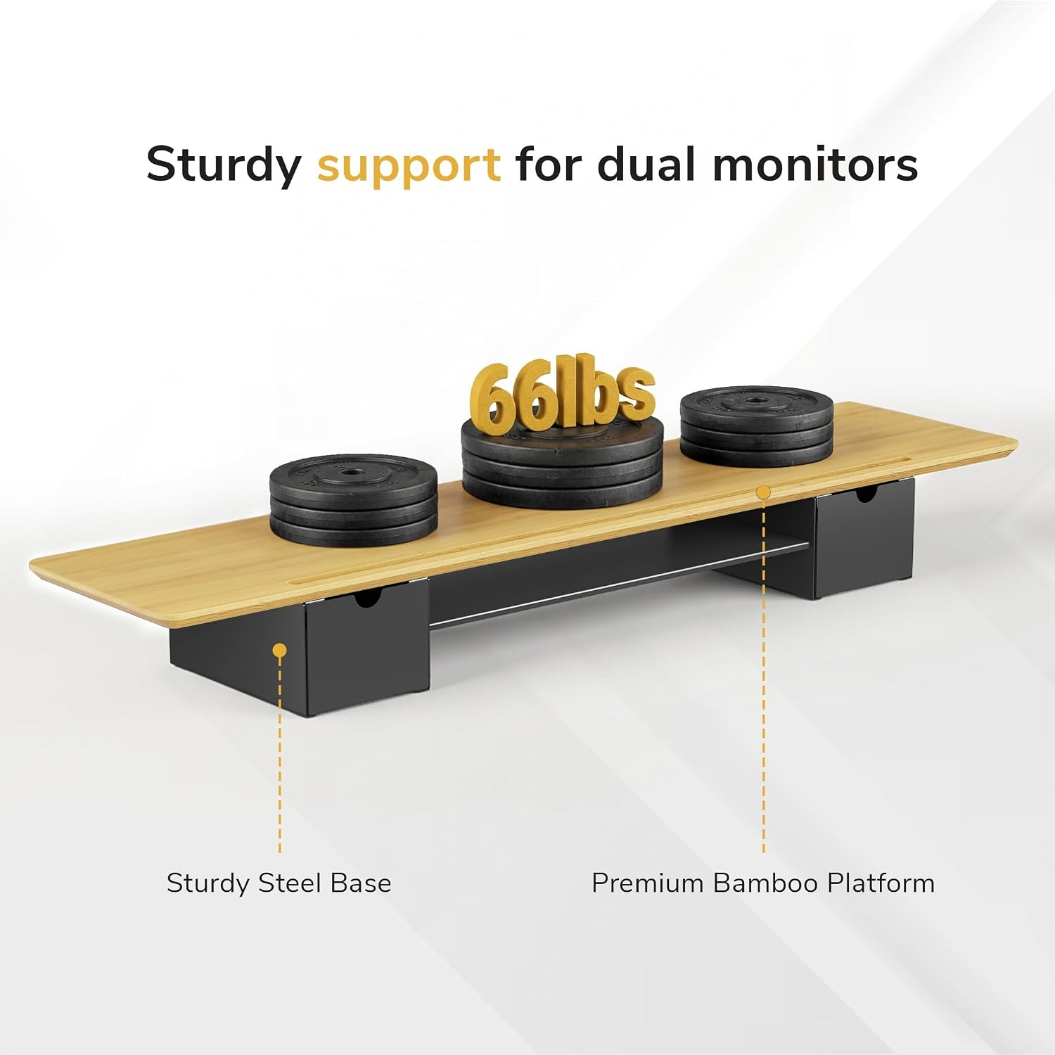 image:imageMountIt Extra Wide 39 Real Solid Bamboo Dual Monitor Stand Riser 2 Metal Drawers Shelf 66 lbs BuiltIn Device Slot Home Office Desk Organizer