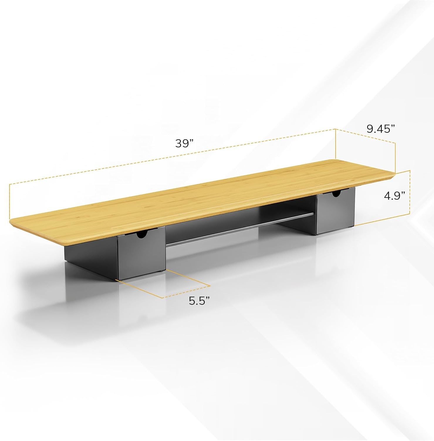 image:imageMountIt Extra Wide 39 Real Solid Bamboo Dual Monitor Stand Riser 2 Metal Drawers Shelf 66 lbs BuiltIn Device Slot Home Office Desk Organizer