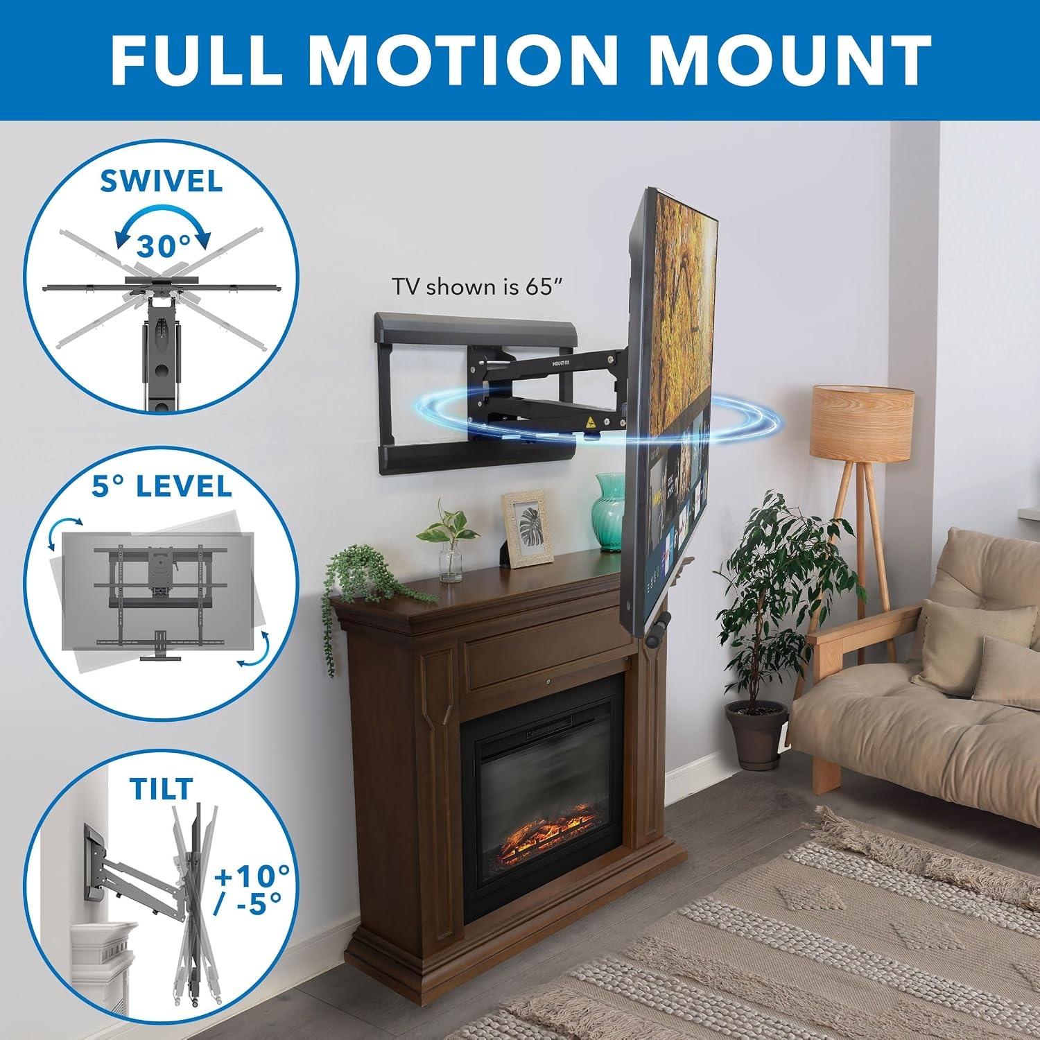 image:imageMountIt Fireplace Mantel TV Wall Mount Above Fireplace Height Adjustable TV Mount Pull Down Mantle Mount with Spring Assist 6585 inches VESA 100x100 to 800x500 max 110 lb WeightFor 42 65 TV 17655 Lbs