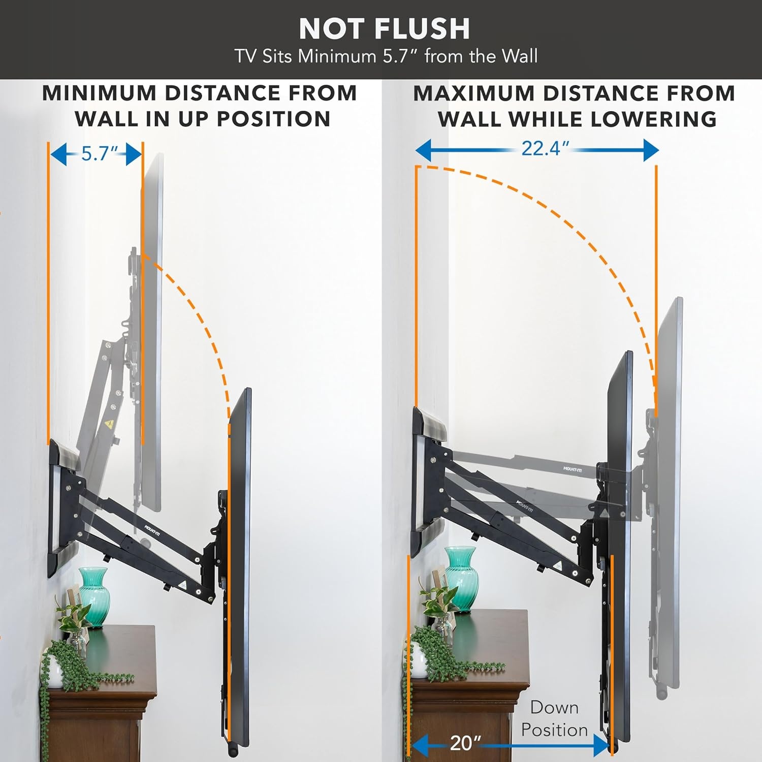 image:imageMountIt Fireplace Mantel TV Wall Mount Above Fireplace Height Adjustable TV Mount Pull Down Mantle Mount with Spring Assist 6585 inches VESA 100x100 to 800x500 max 110 lb WeightFor 42 65 TV 17655 Lbs
