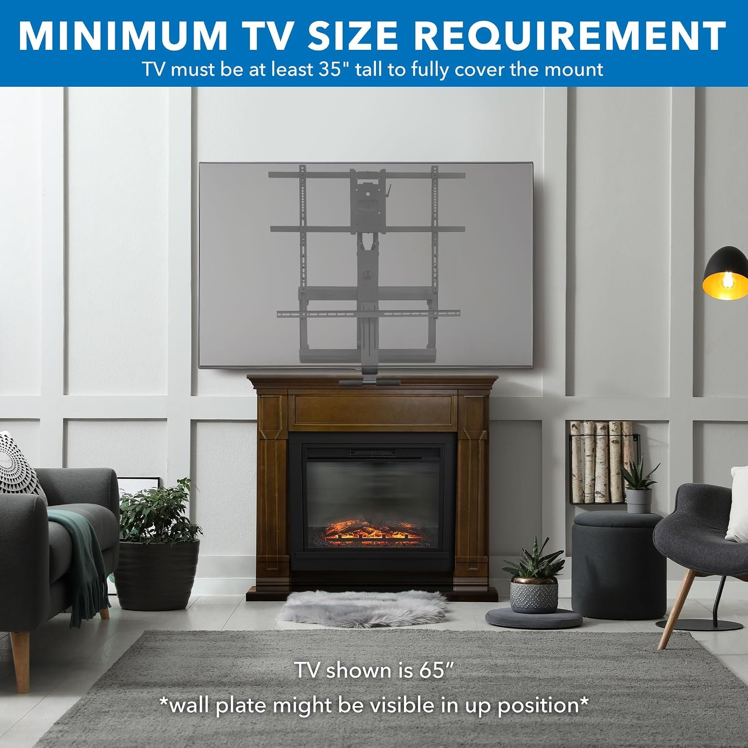 image:imageMountIt Fireplace Mantel TV Wall Mount Above Fireplace Height Adjustable TV Mount Pull Down Mantle Mount with Spring Assist 6585 inches VESA 100x100 to 800x500 max 110 lb WeightFor 42 65 TV 17655 Lbs