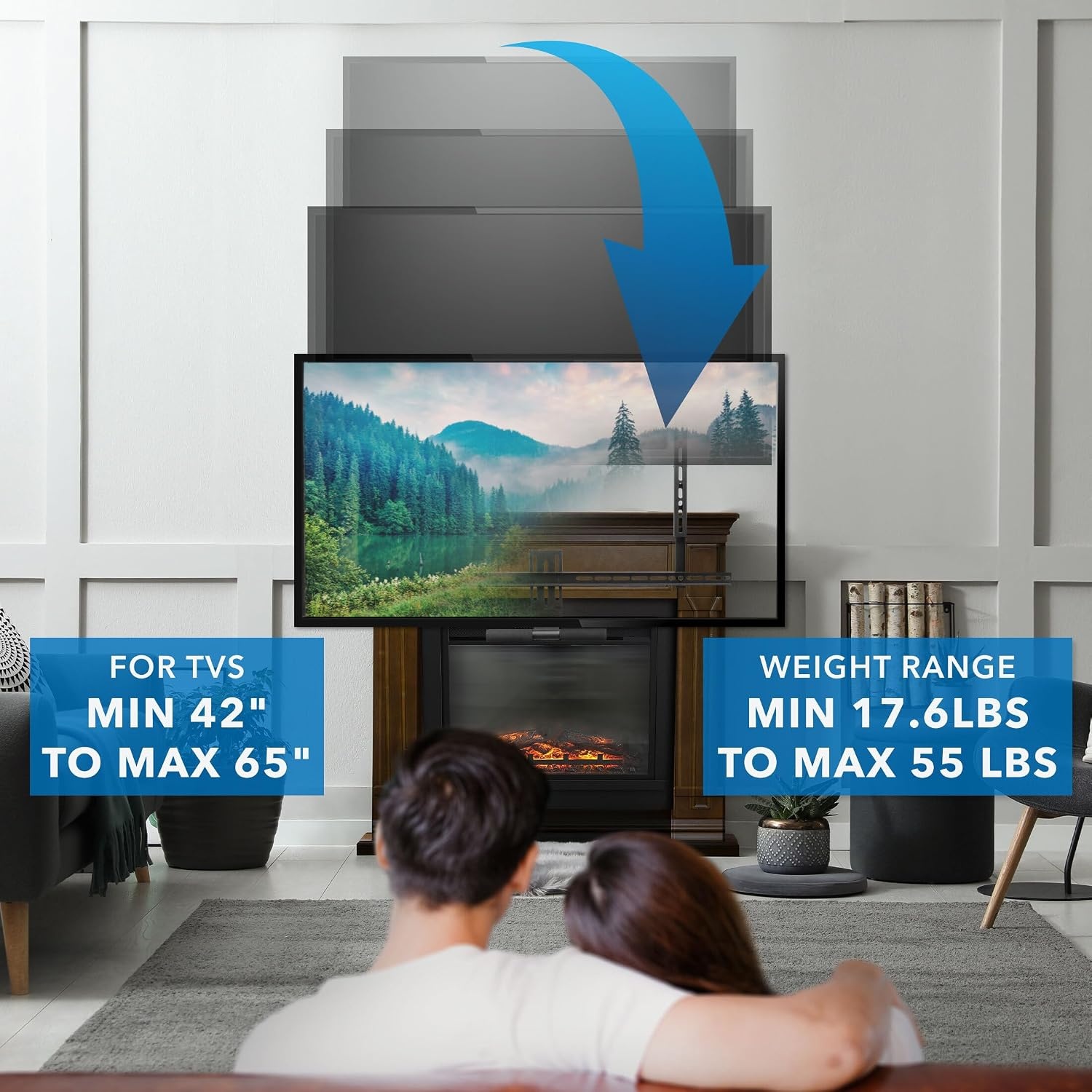 image:imageMountIt Fireplace Mantel TV Wall Mount Above Fireplace Height Adjustable TV Mount Pull Down Mantle Mount with Spring Assist 6585 inches VESA 100x100 to 800x500 max 110 lb WeightFor 42 65 TV 17655 Lbs