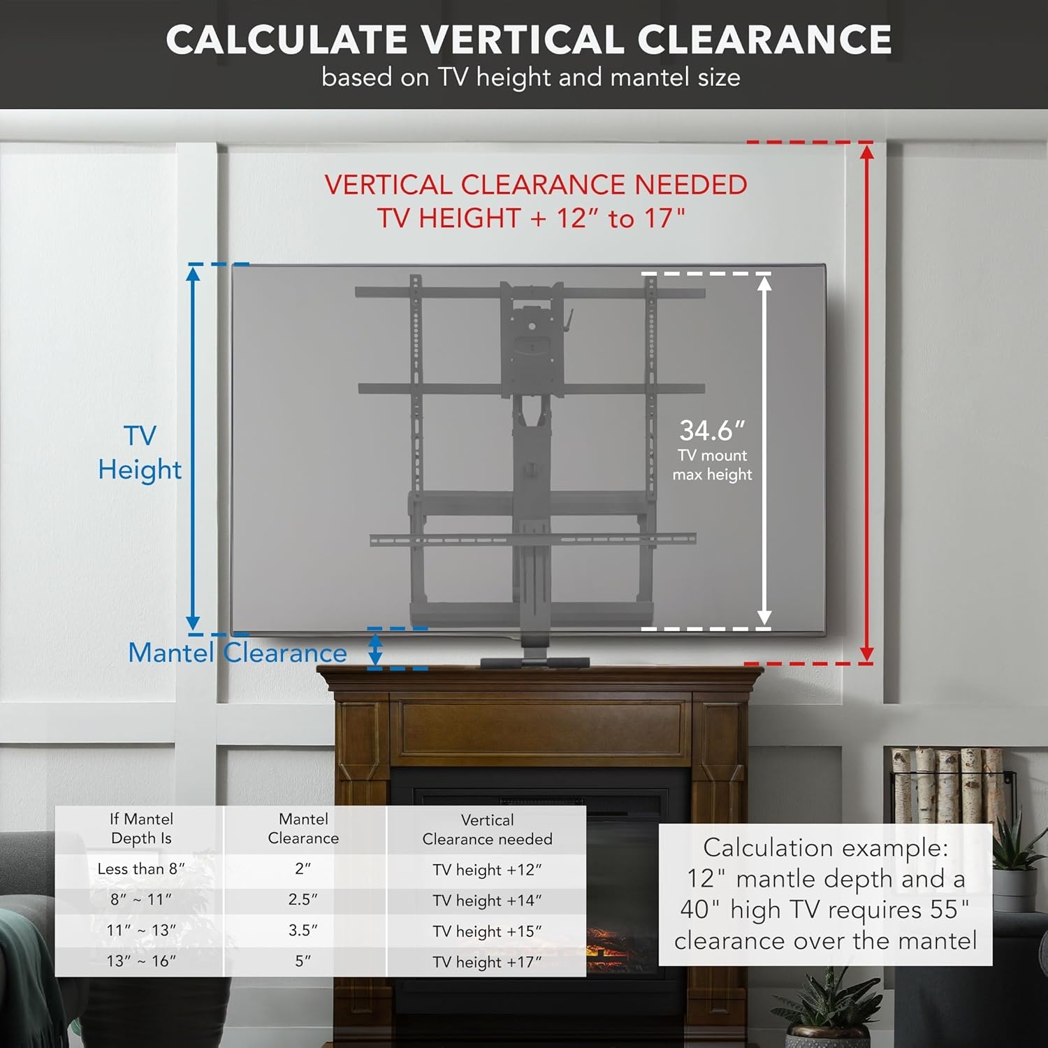 image:imageMountIt Fireplace Mantel TV Wall Mount Above Fireplace Height Adjustable TV Mount Pull Down Mantle Mount with Spring Assist 6585 inches VESA 100x100 to 800x500 max 110 lb WeightFor 65 85 TV 75110 Lbs