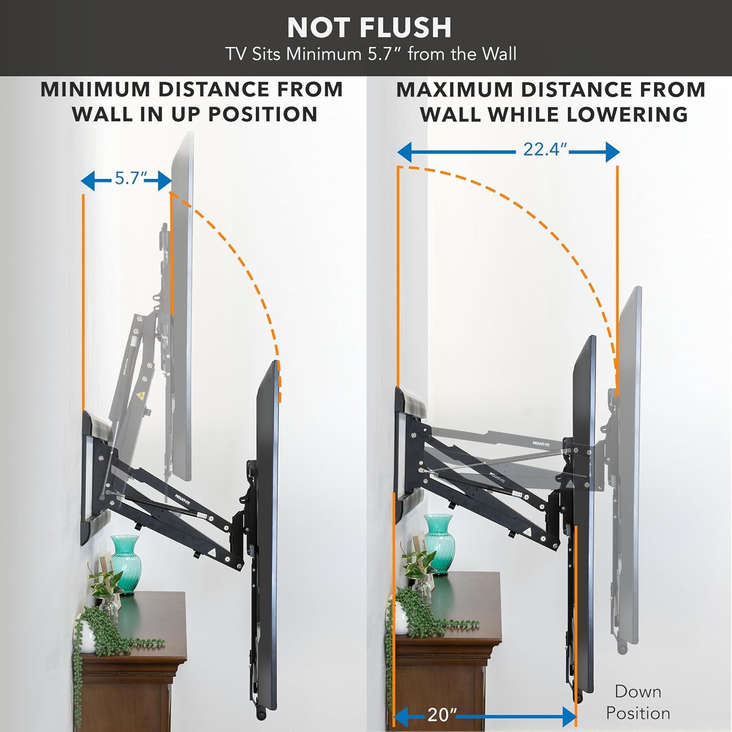 image:imageMountIt Fireplace Mantel TV Wall Mount Above Fireplace Height Adjustable TV Mount Pull Down Mantle Mount with Spring Assist 6585 inches VESA 100x100 to 800x500 max 110 lb WeightFor 65 85 TV 75110 Lbs