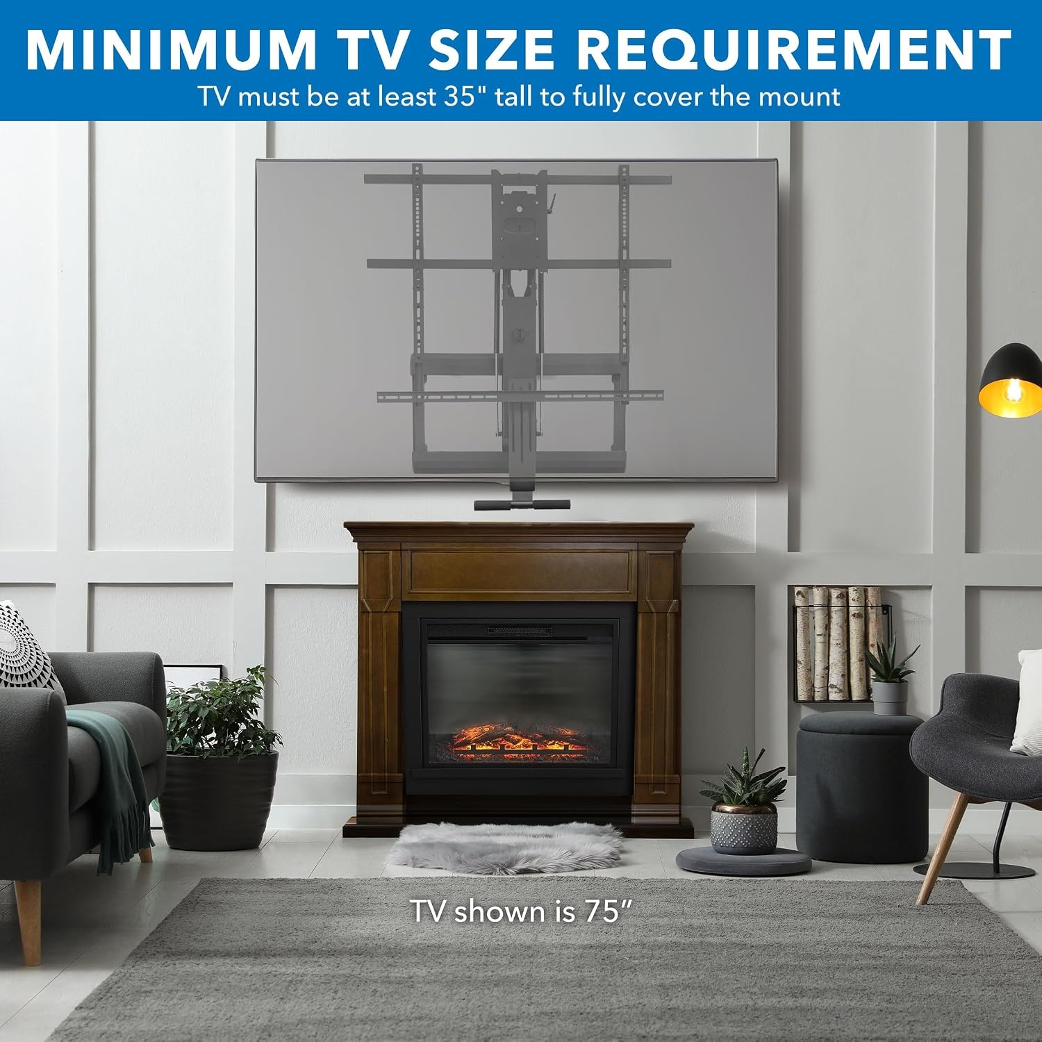 image:imageMountIt Fireplace Mantel TV Wall Mount Above Fireplace Height Adjustable TV Mount Pull Down Mantle Mount with Spring Assist 6585 inches VESA 100x100 to 800x500 max 110 lb WeightFor 65 85 TV 75110 Lbs
