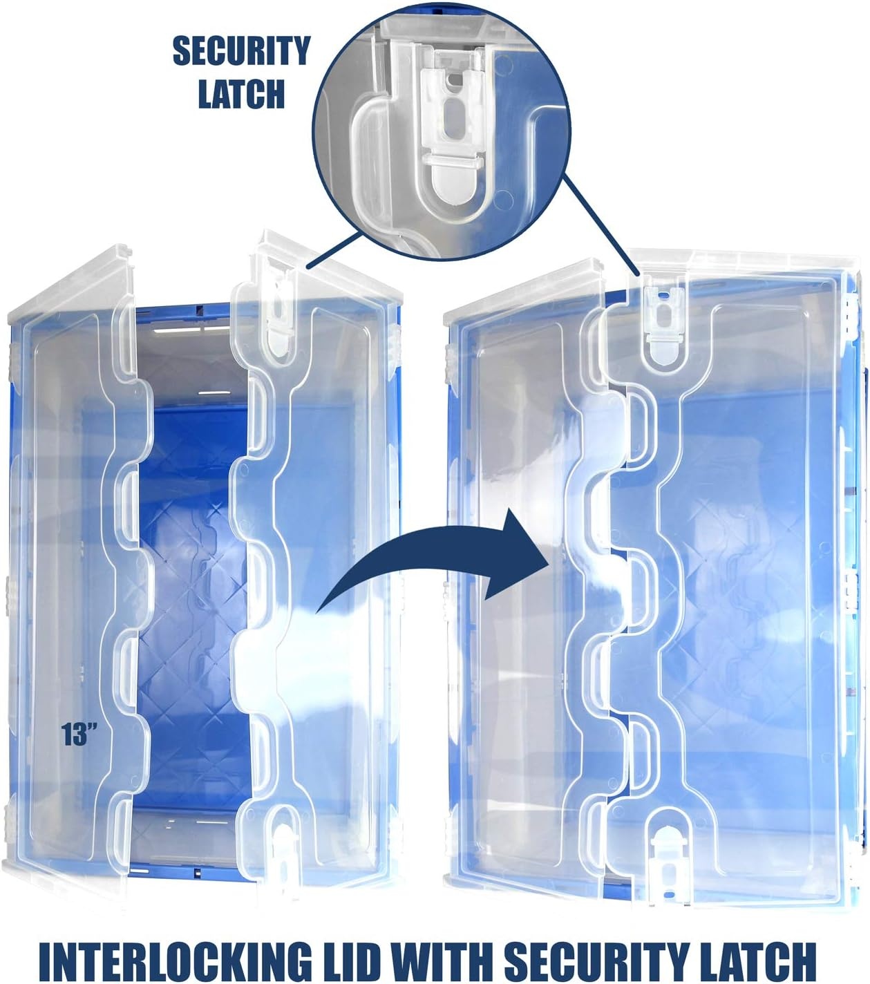 image:imageMountIt Folding Plastic Storage Crate Collapsible Utility Distribution Container with Attached Lid 23x15x13 Inches 65L Liter Capacity Clear SET OF 3Clear