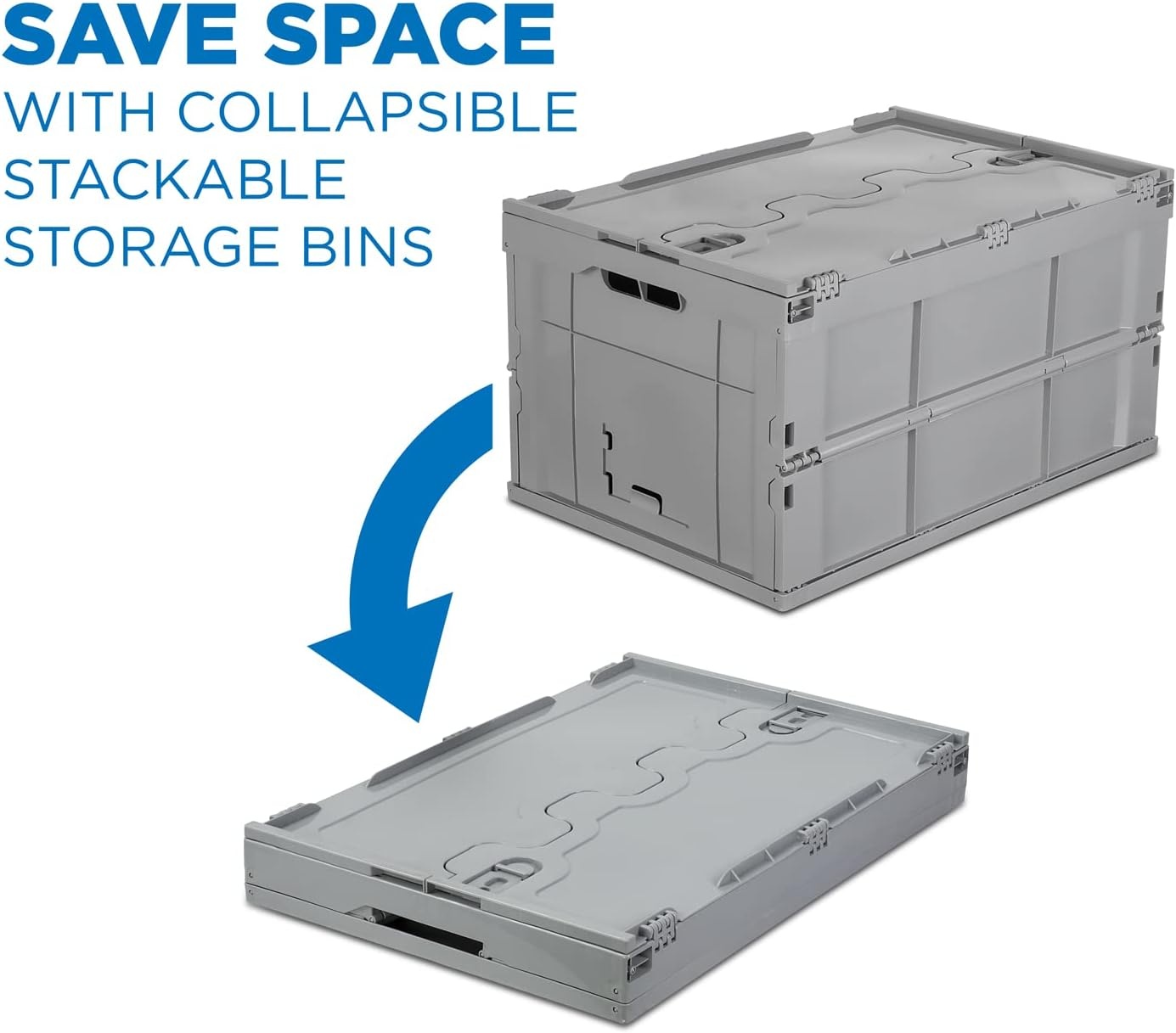 image:imageMountIt Folding Plastic Storage Crate Collapsible Utility Distribution Container with Attached Lid 23x15x13 Inches 65L Liter Capacity Clear SET OF 3Gray