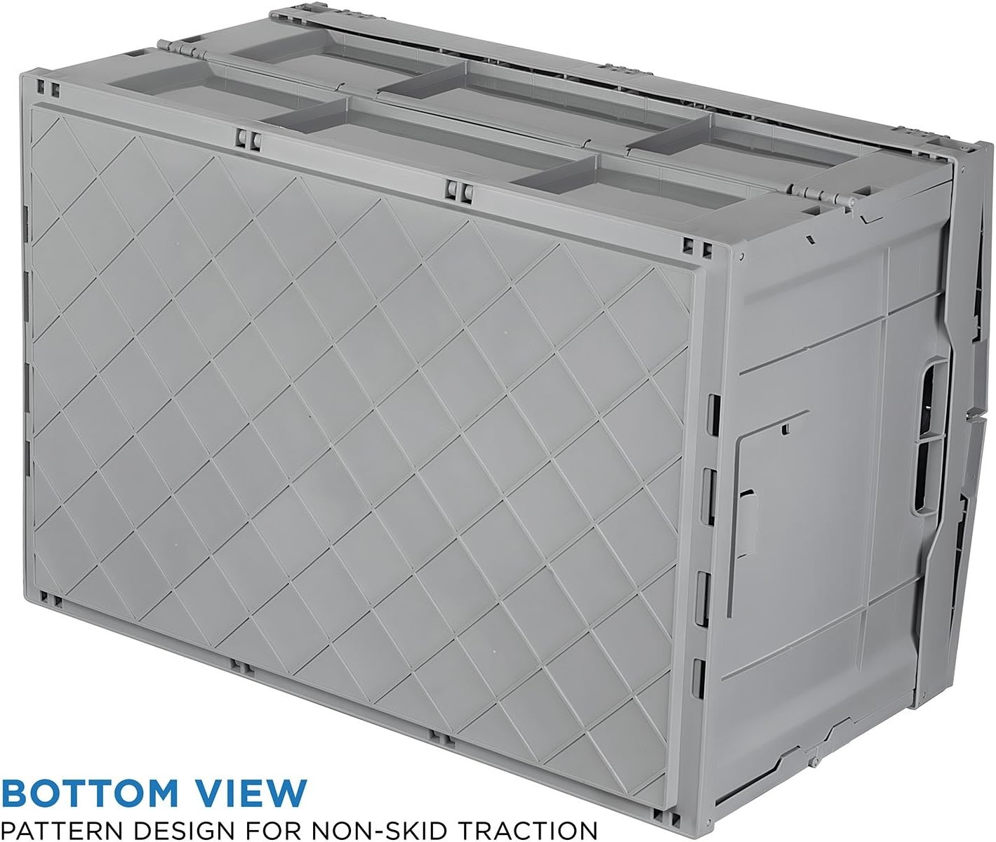 image:imageMountIt Folding Plastic Storage Crate Collapsible Utility Distribution Container with Attached Lid 23x15x13 Inches 65L Liter Capacity Clear SET OF 3Gray