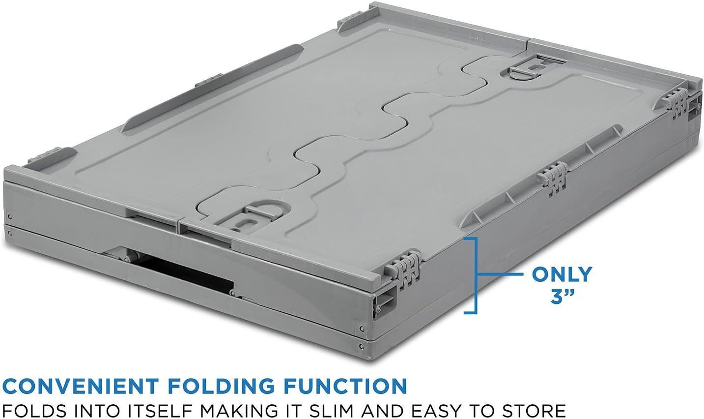 image:imageMountIt Folding Plastic Storage Crate Collapsible Utility Distribution Container with Attached Lid 23x15x13 Inches 65L Liter Capacity Clear SET OF 3Gray