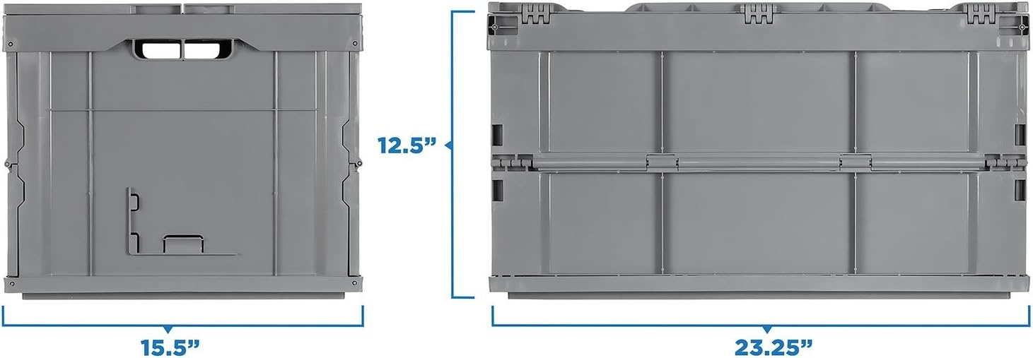 image:imageMountIt Folding Plastic Storage Crate Collapsible Utility Distribution Container with Attached Lid 23x15x13 Inches 65L Liter Capacity Clear SET OF 3Gray