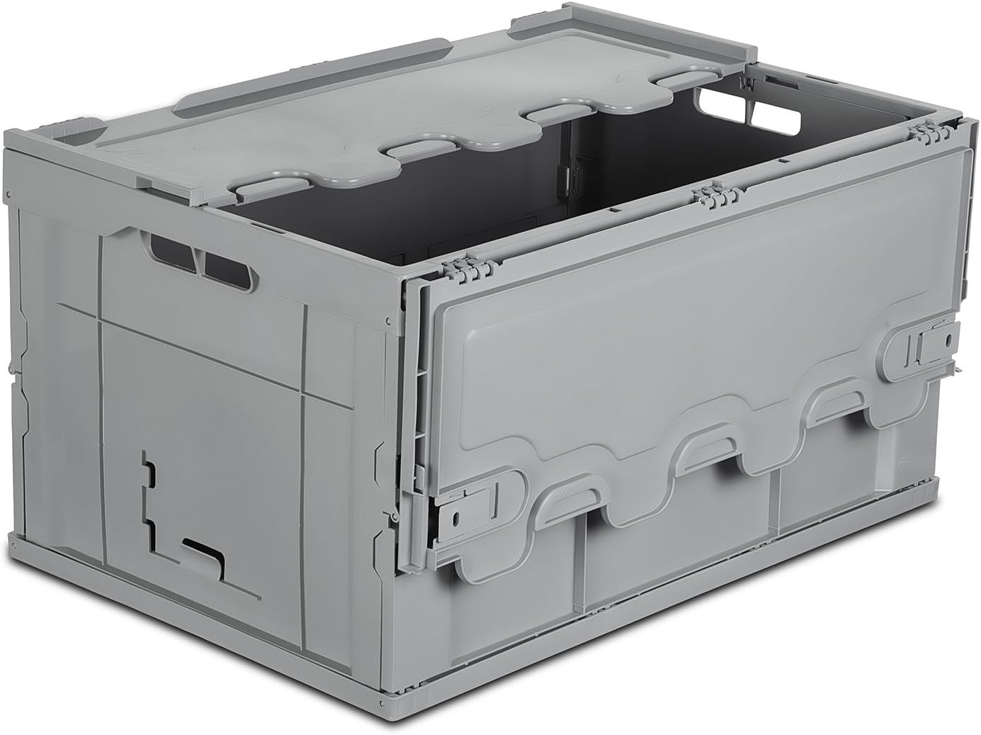 image:imageMountIt Folding Plastic Storage Crate Collapsible Utility Distribution Container with Attached Lid 23x15x13 Inches 65L Liter Capacity Clear SET OF 3Gray
