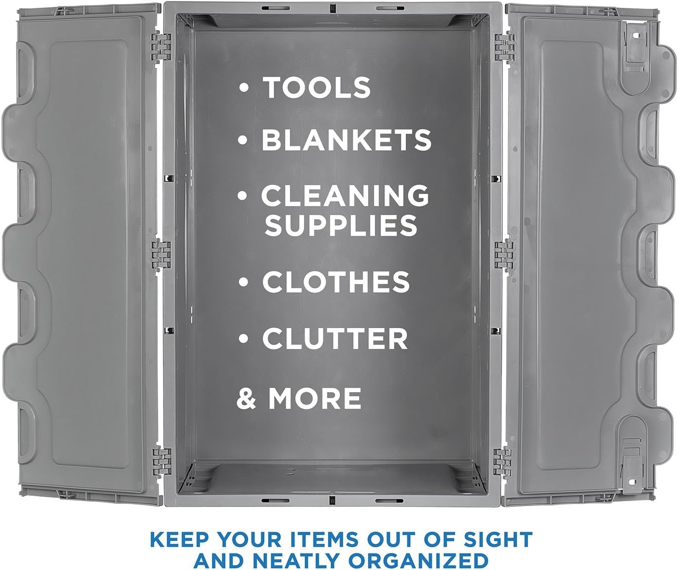 image:imageMountIt Folding Plastic Storage Crate Collapsible Utility Distribution Container with Attached Lid 23x15x13 Inches 65L Liter Capacity Clear SET OF 3Gray