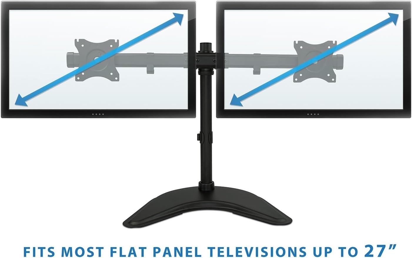 image:imageMountIt Free Standing Dual Monitor Stand Double Monitor Desk Mount Fits Two x 19 20 21 22 23 24 27 Inch Computer Screens 2 Heavy Duty Height Adjustable Arms VESA Compatible 75 100