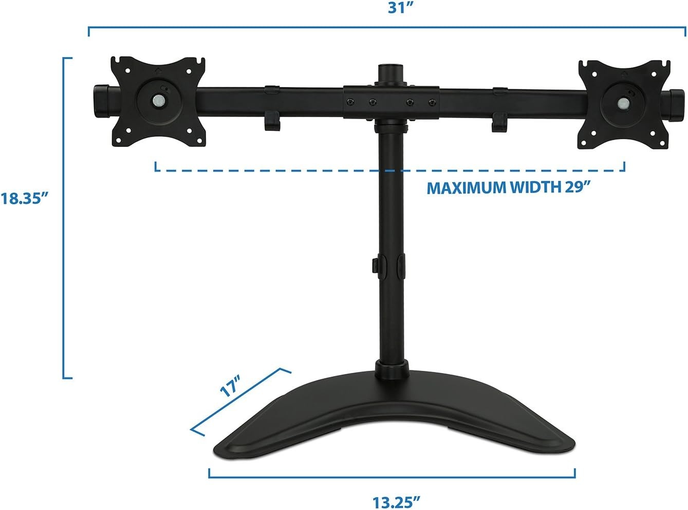 image:imageMountIt Free Standing Dual Monitor Stand Double Monitor Desk Mount Fits Two x 19 20 21 22 23 24 27 Inch Computer Screens 2 Heavy Duty Height Adjustable Arms VESA Compatible 75 100