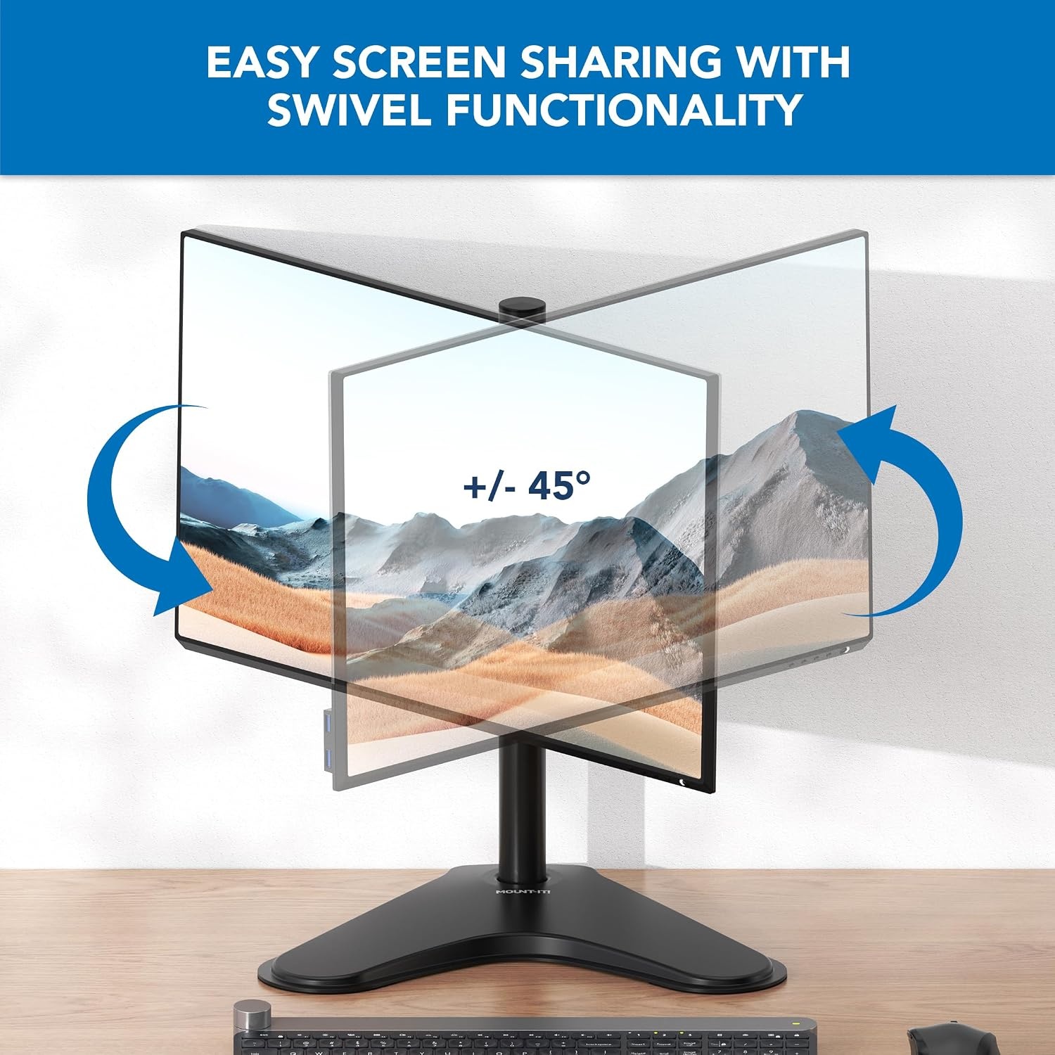 image:imageMountIt Free Standing Monitor Stand for Desktops Single Monitor Mount VESA 75 100 Compatible Displays Height Adjustable Tilt Swivel Rotating Fits 215 23 24 27 28 29 32 Inch Computer Screen