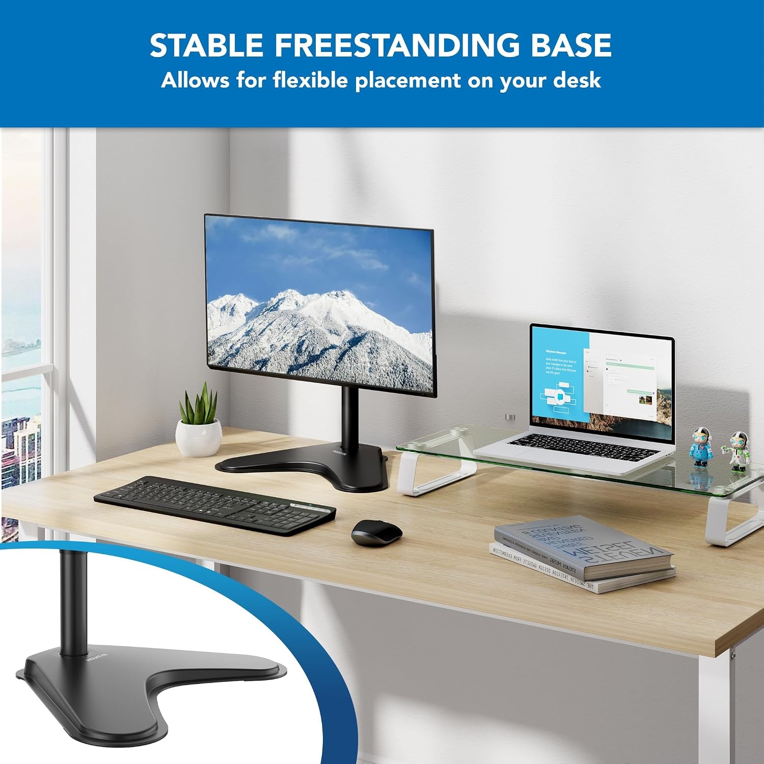 image:imageMountIt Free Standing Monitor Stand for Desktops Single Monitor Mount VESA 75 100 Compatible Displays Height Adjustable Tilt Swivel Rotating Fits 215 23 24 27 28 29 32 Inch Computer Screen